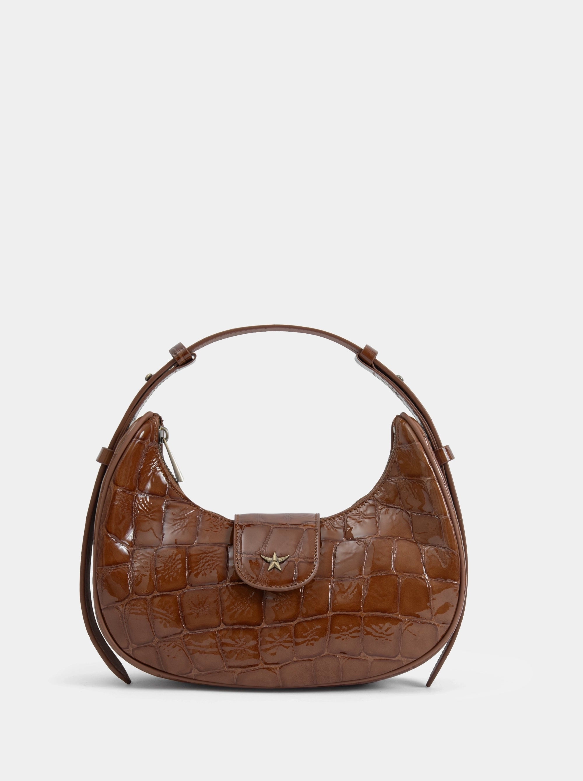 SANDRA MINI CARAMEL CROCO PATENT BAG