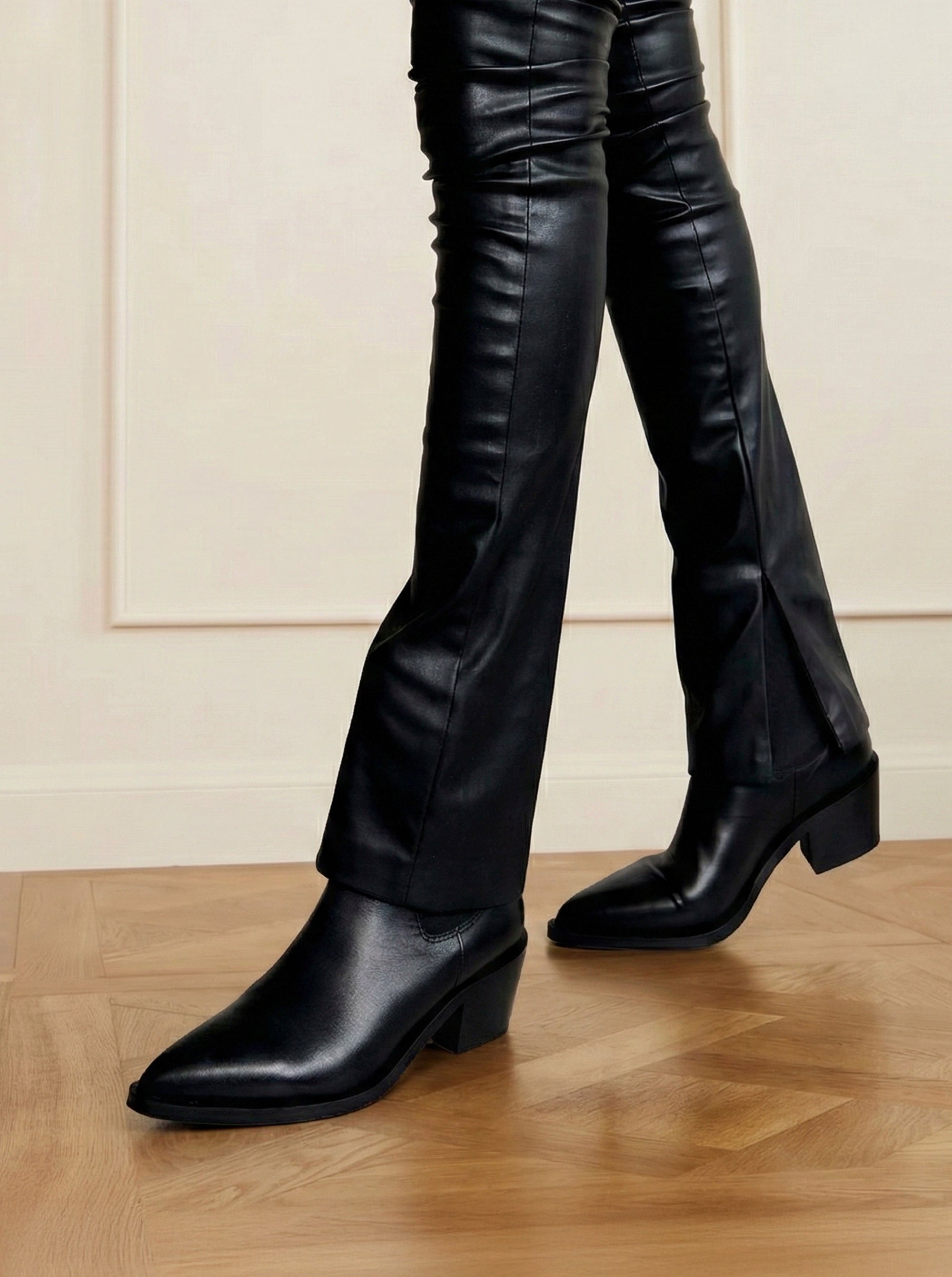 ADORE BLACK LEATHER BOOTIES