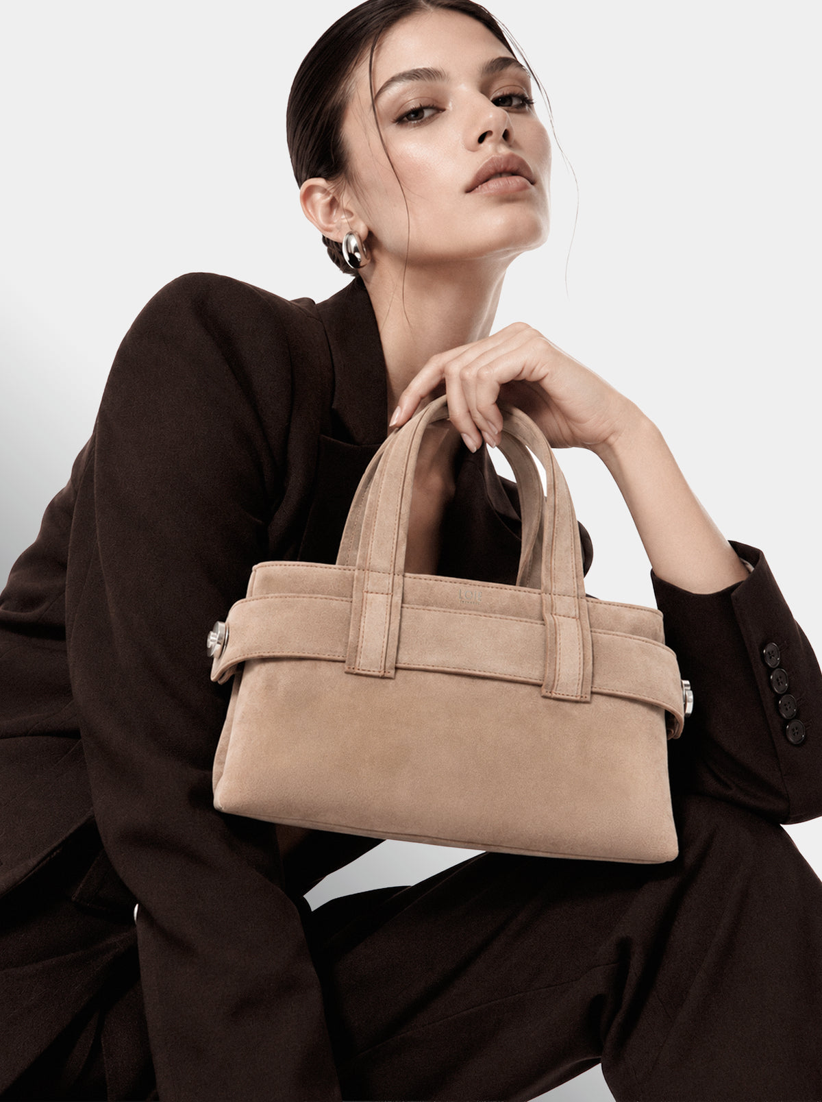 LAUREN MINI LIGHT CAMEL SUEDE BAG