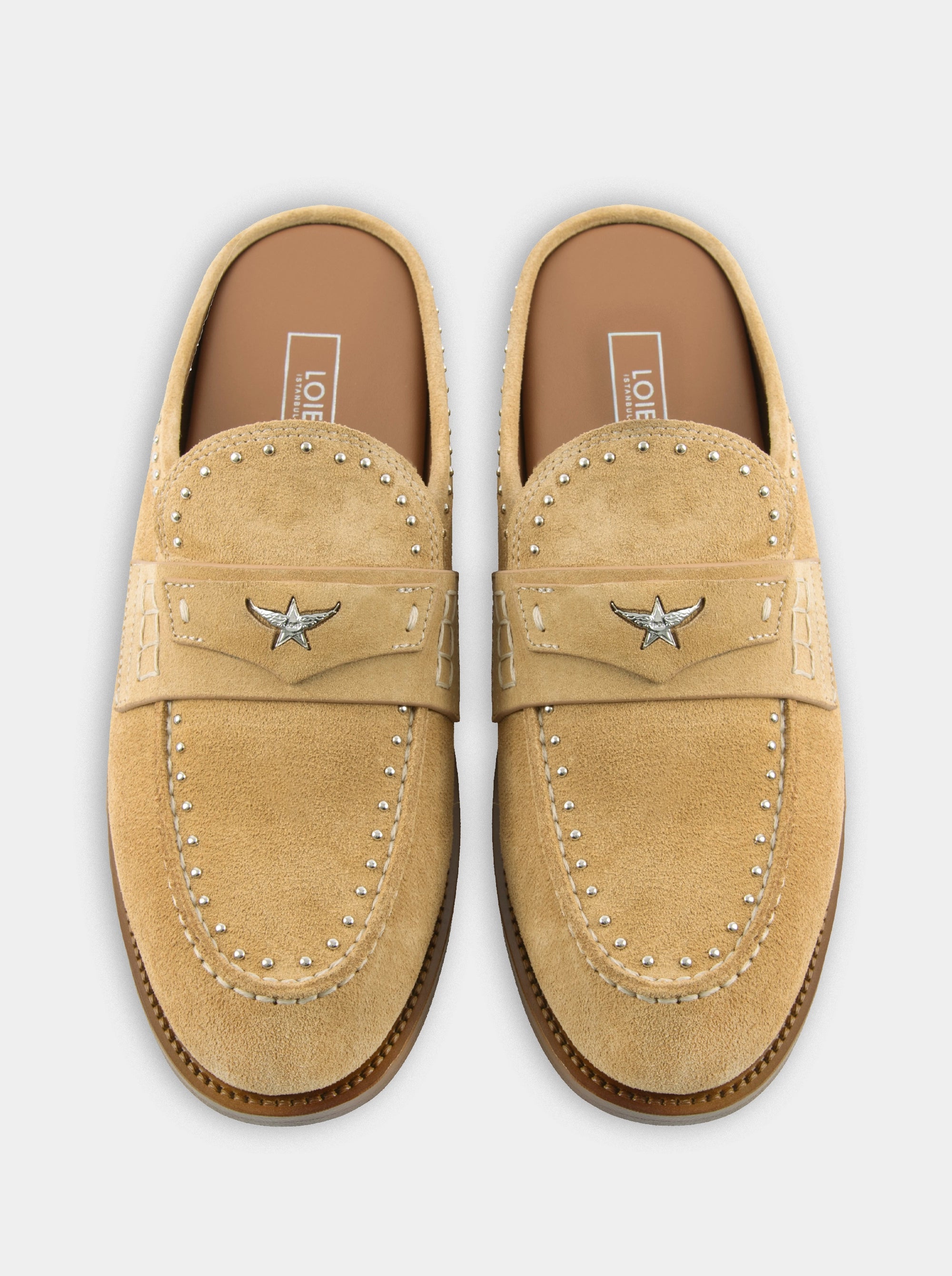 MAMO PING CAMEL SUEDE MULES SLIPPERS
