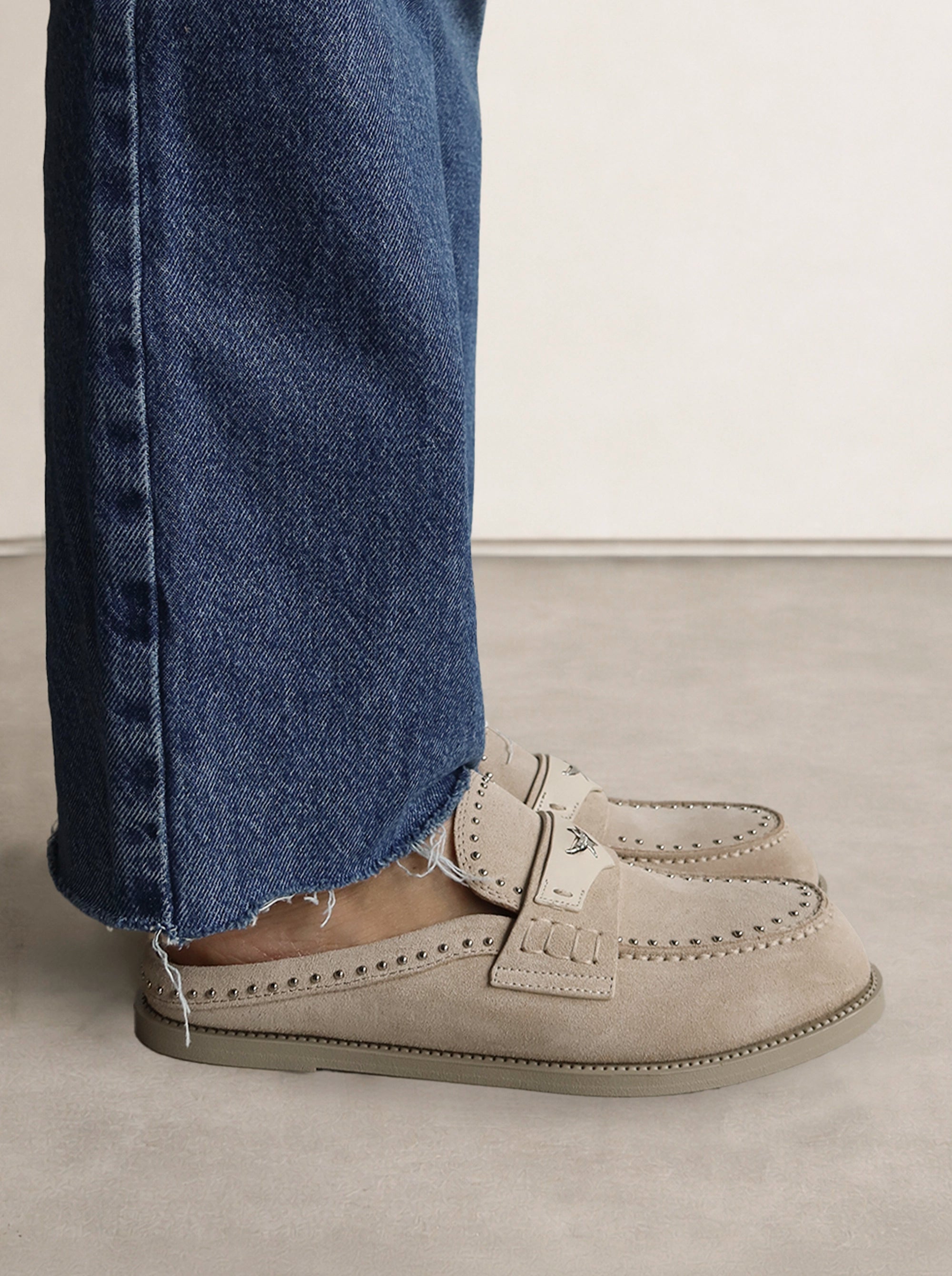 MAMO PING BEIGE SUEDE MULES SLIPPERS