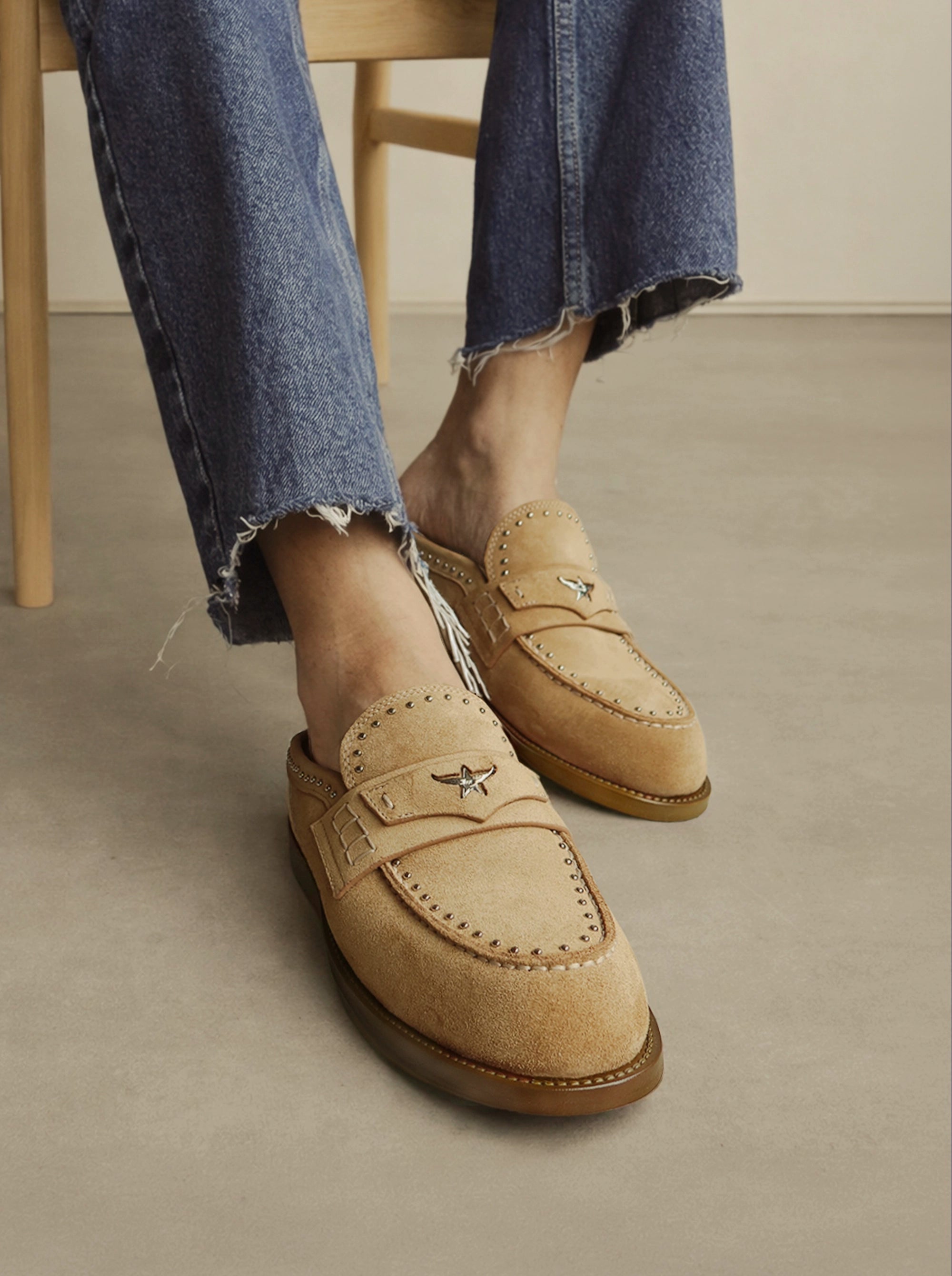 MAMO PING CAMEL SUEDE MULES SLIPPERS