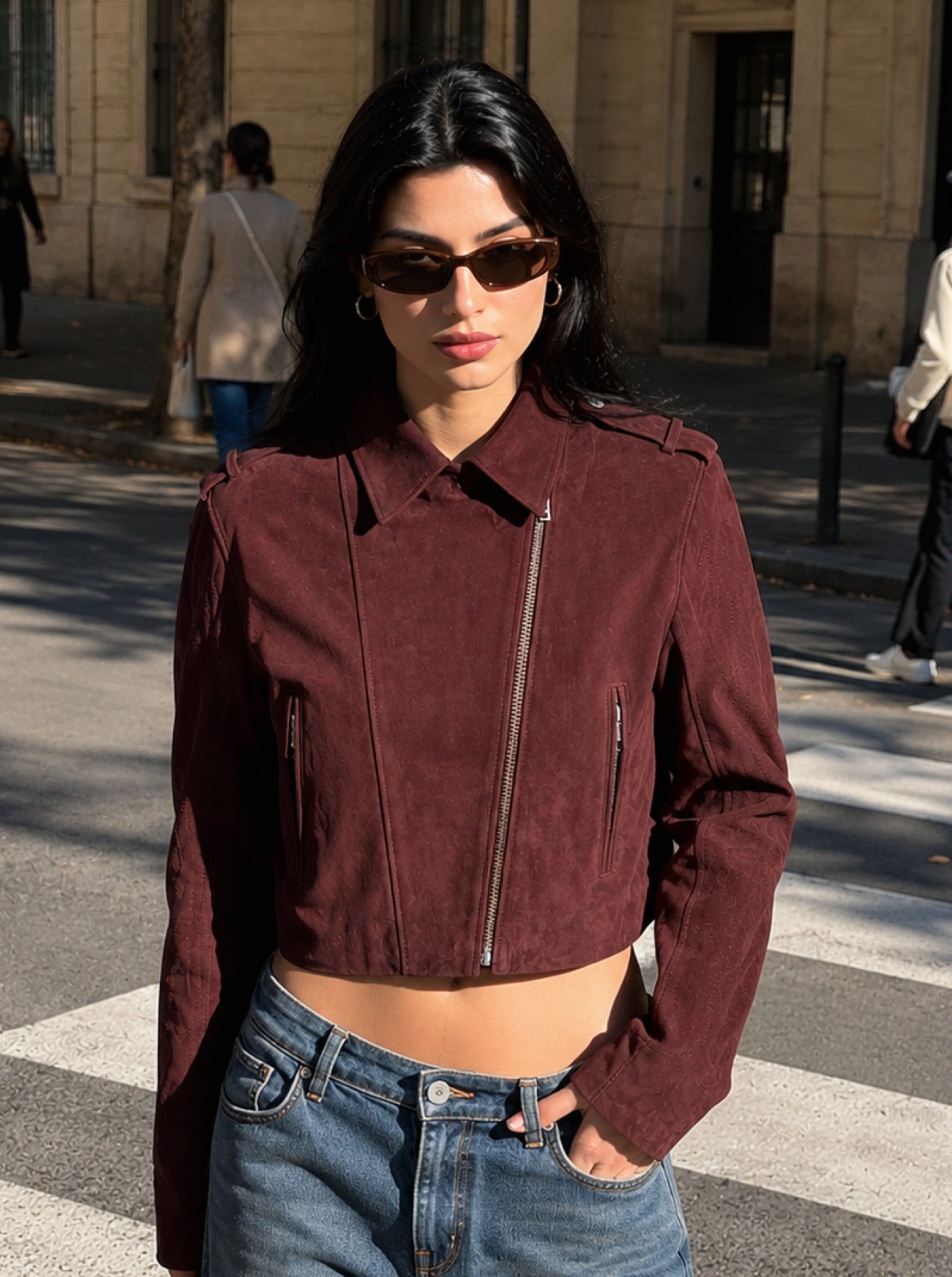 BIKER BURGUNDY SUEDE JACKET