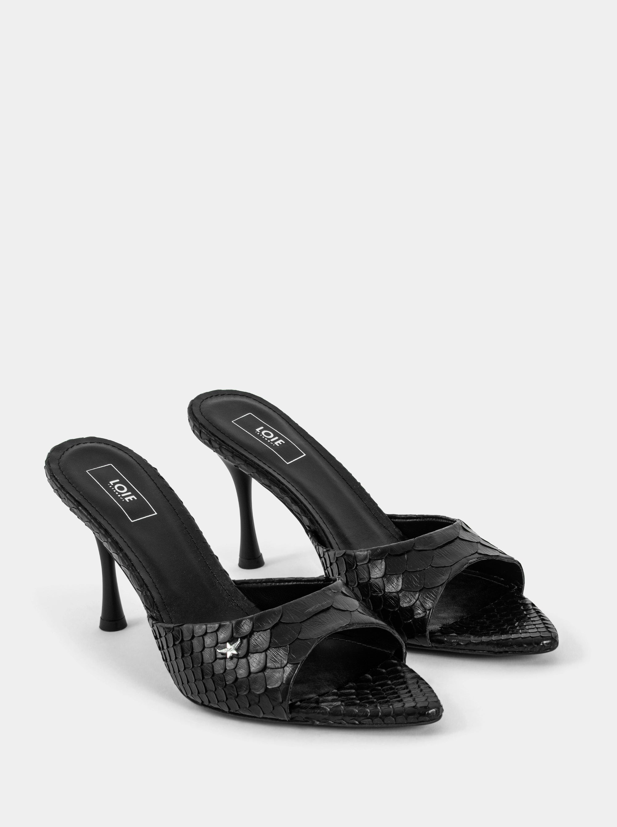 CLARA BLACK PYTHON SANDALS
