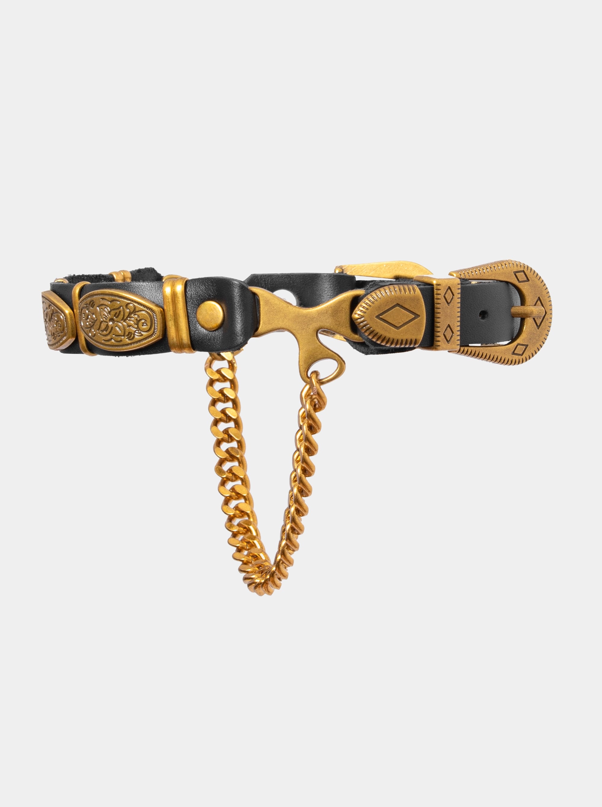 CLIPS GOLD BLACK LEATHER BELT