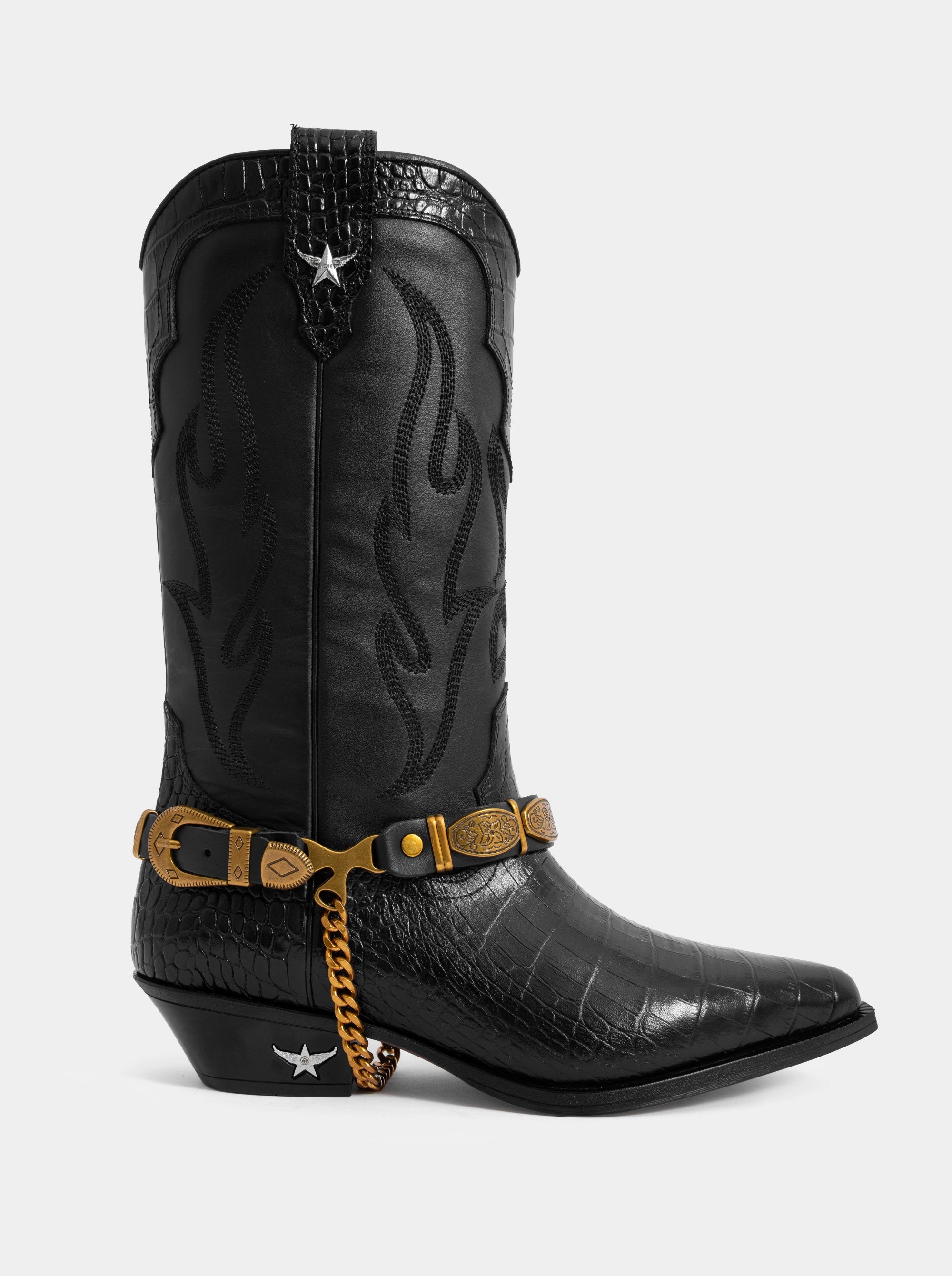 CLIPS GOLD BLACK LEATHER BELT