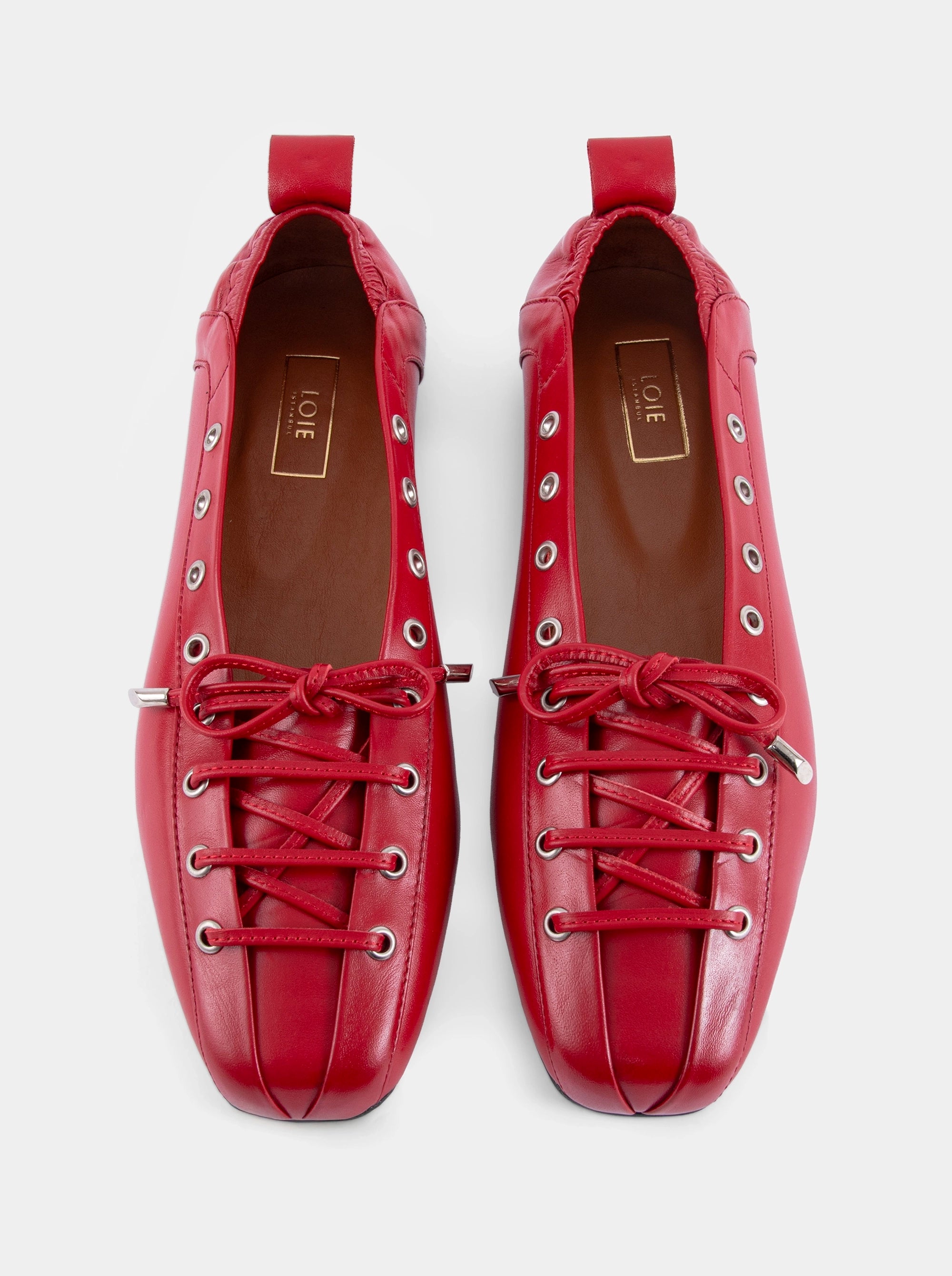 CORSET RED LEATHER BALLET FLATS