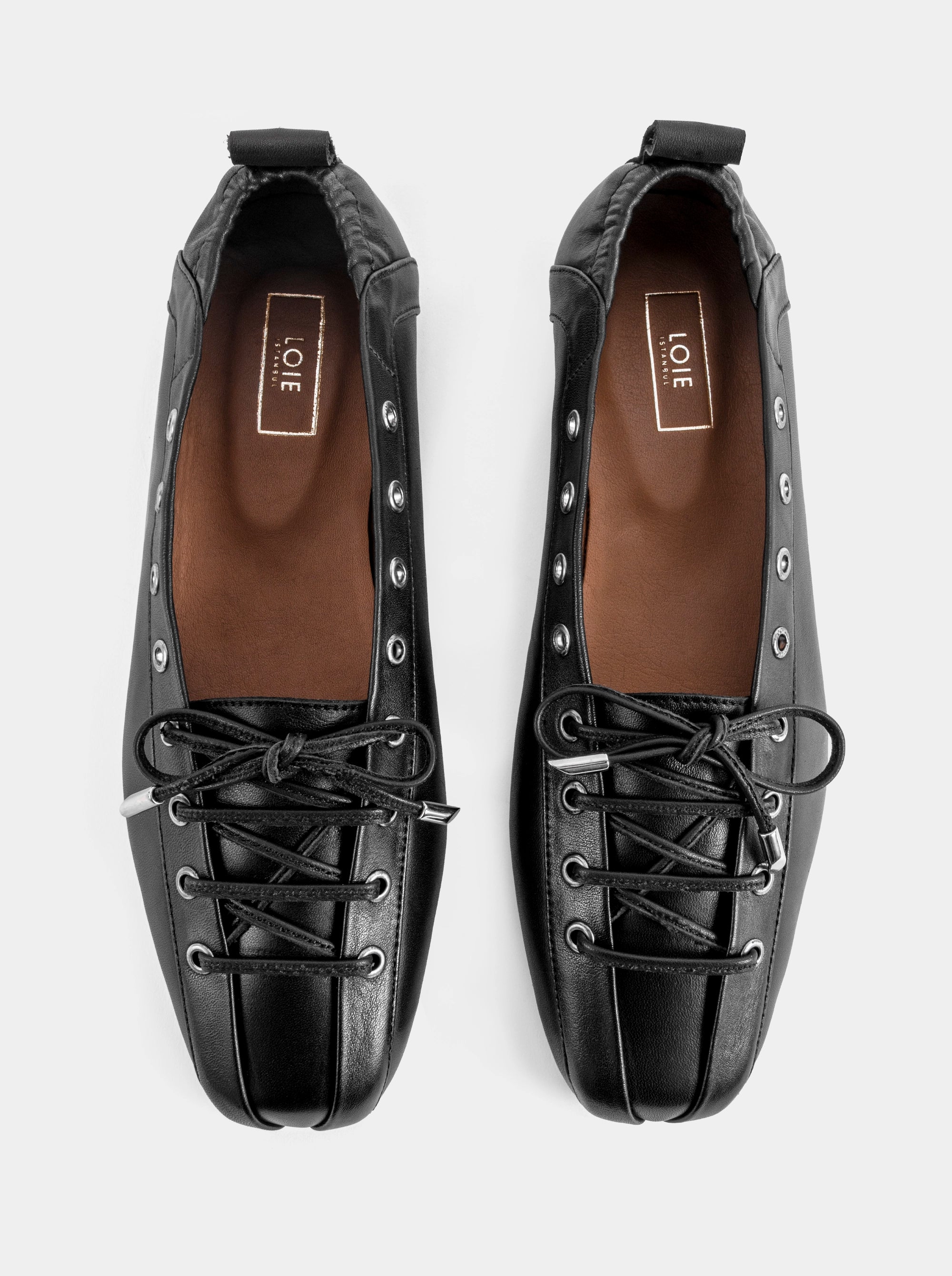 CORSET BLACK LEATHER BALLET FLATS