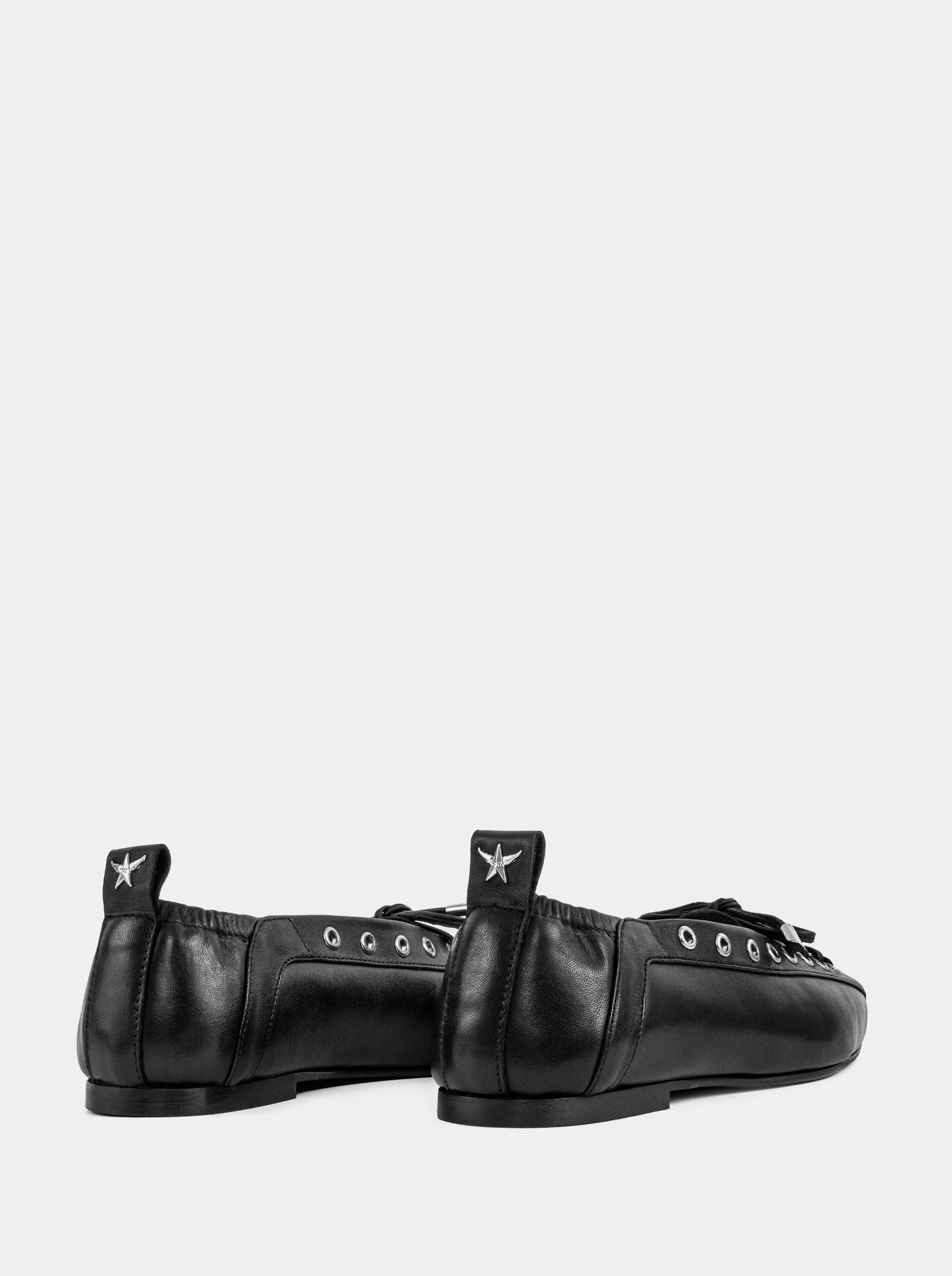 CORSET BLACK LEATHER BALLET FLATS