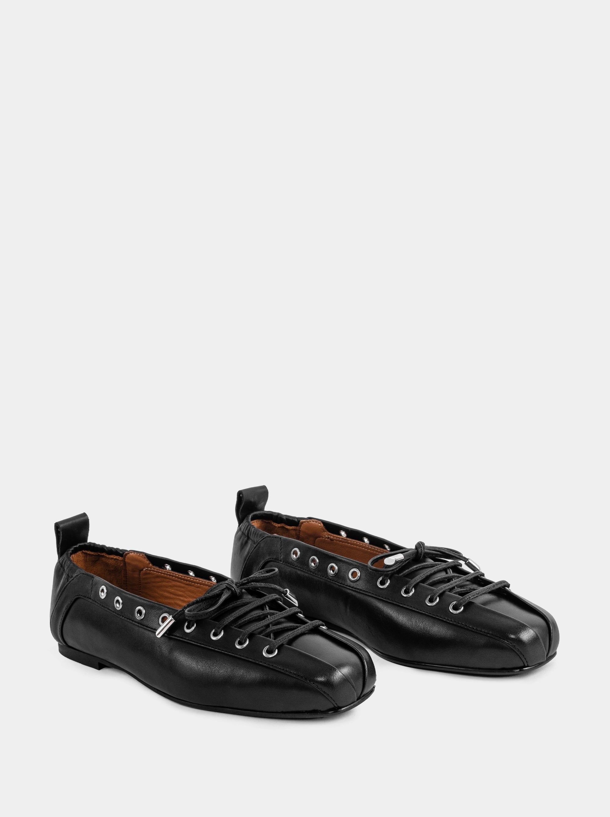 CORSET BLACK LEATHER BALLET FLATS