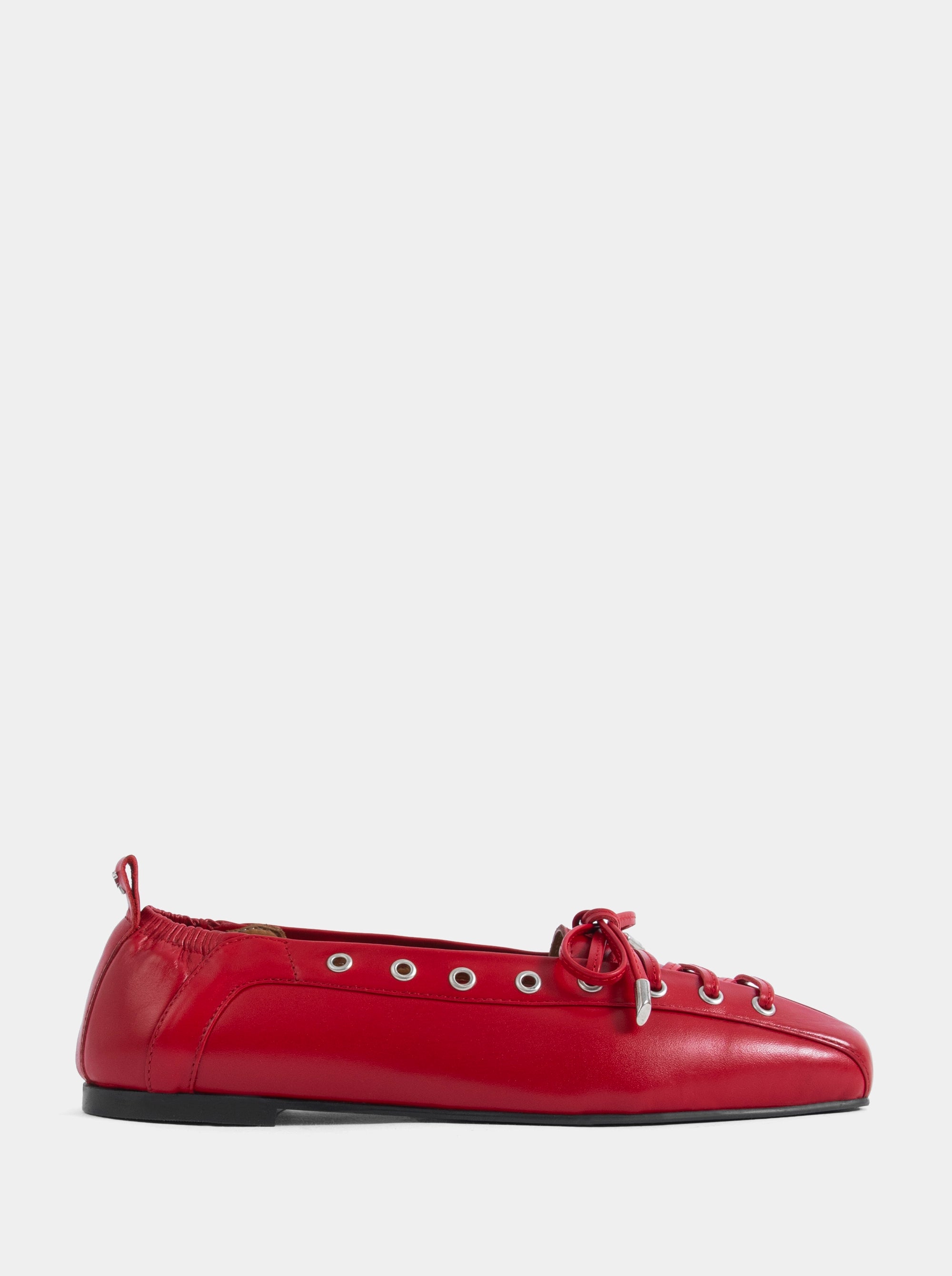 CORSET RED LEATHER BALLET FLATS