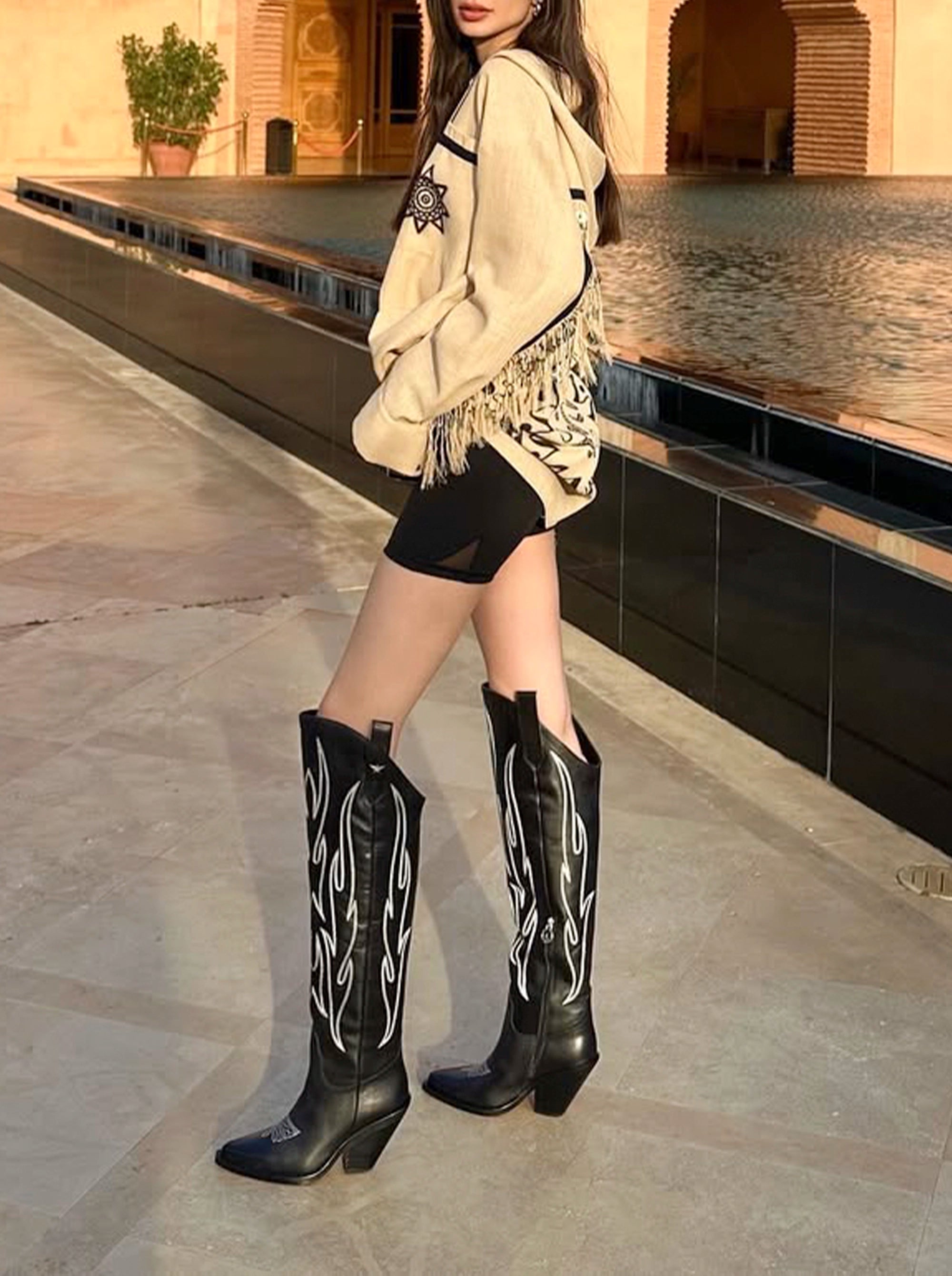 CROWN BLACK LEATHER BOOTS
