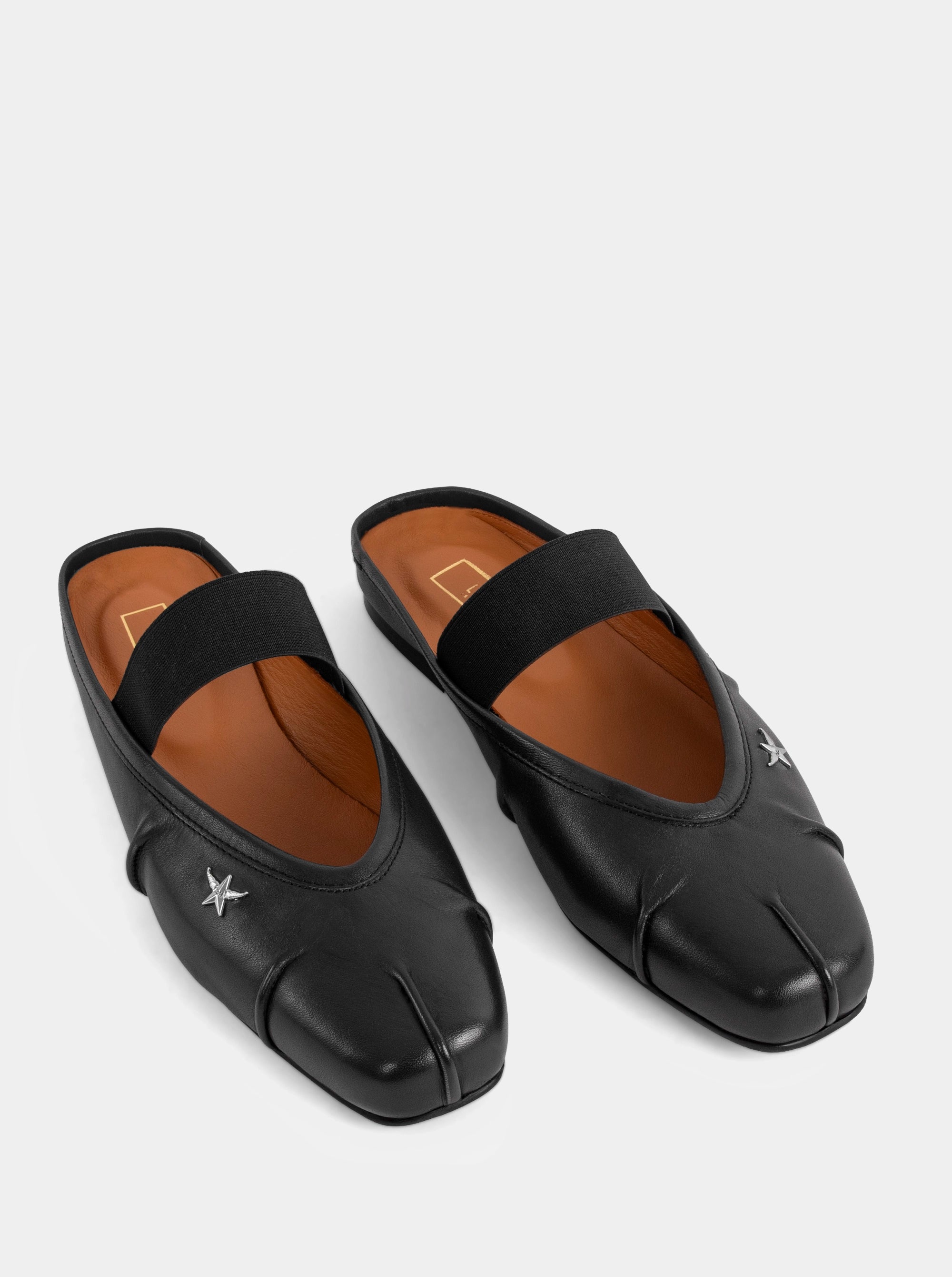 DUDE BLACK LEATHER BALLET FLATS