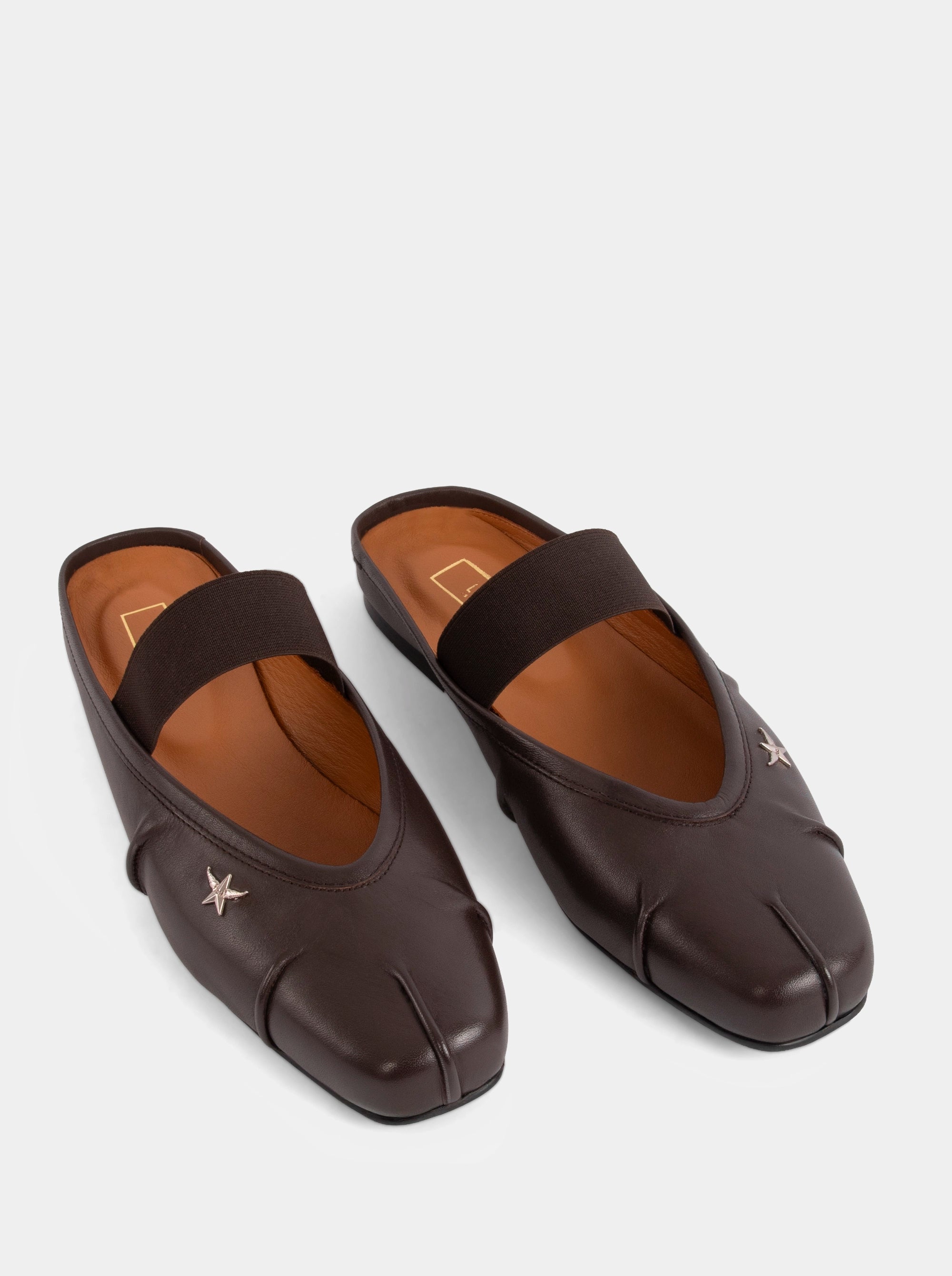 DUDE BROWN LEATHER BALLET FLATS
