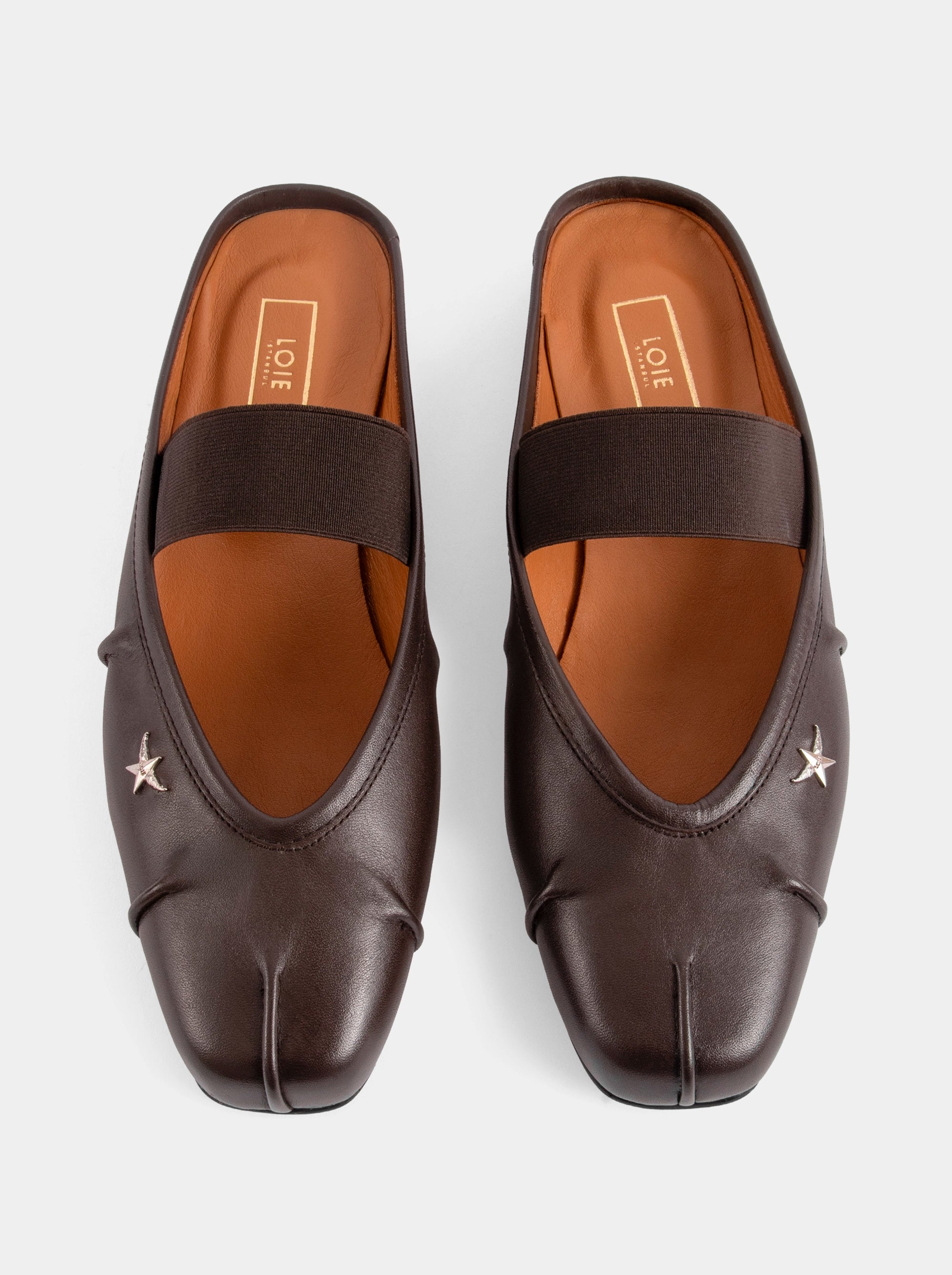 DUDE BROWN LEATHER BALLET FLATS