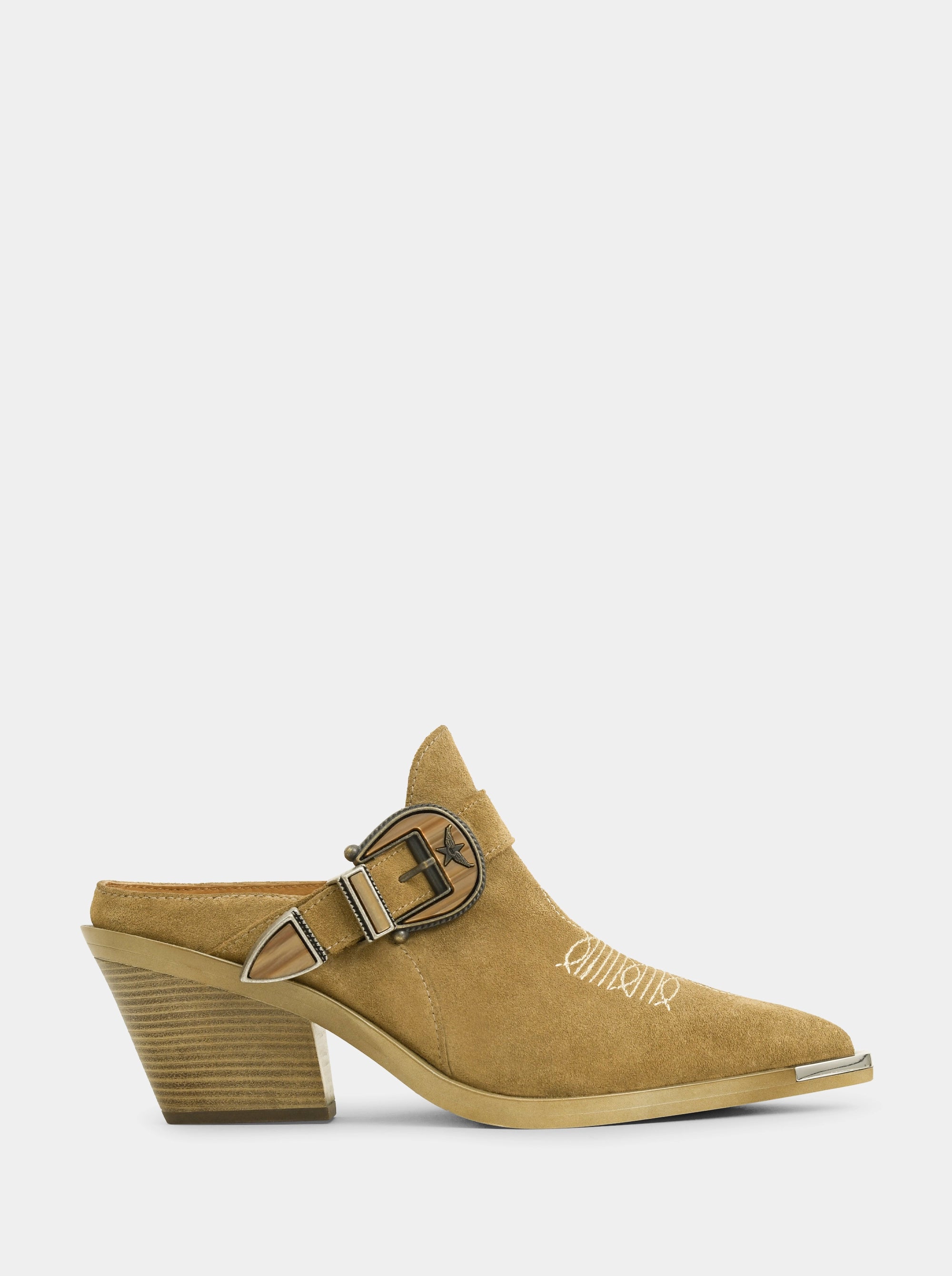 ERICA CAMEL SEUDE MULES SLIPPERS