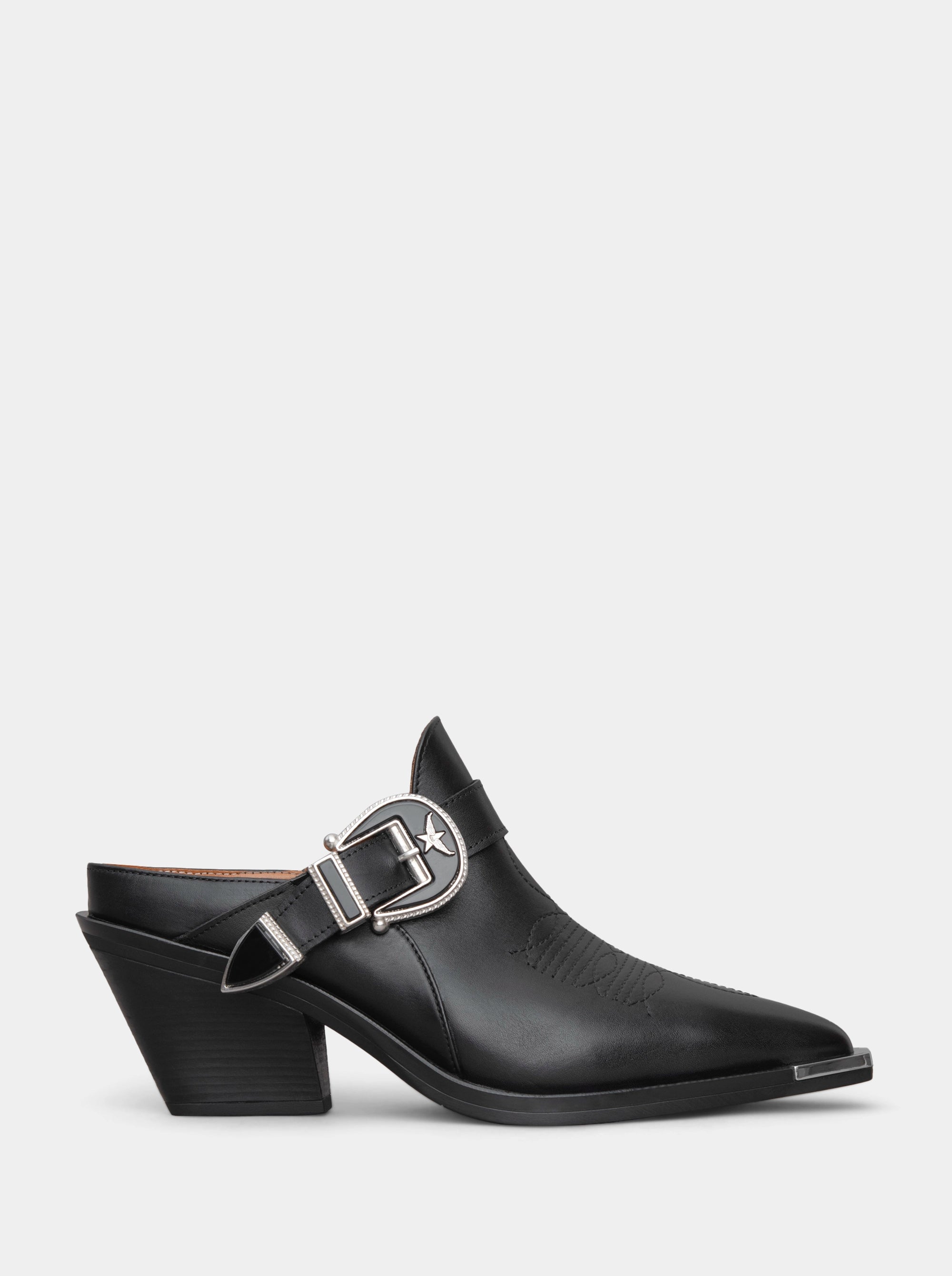 ERICA BLACK LEATHER MULES SLIPPERS