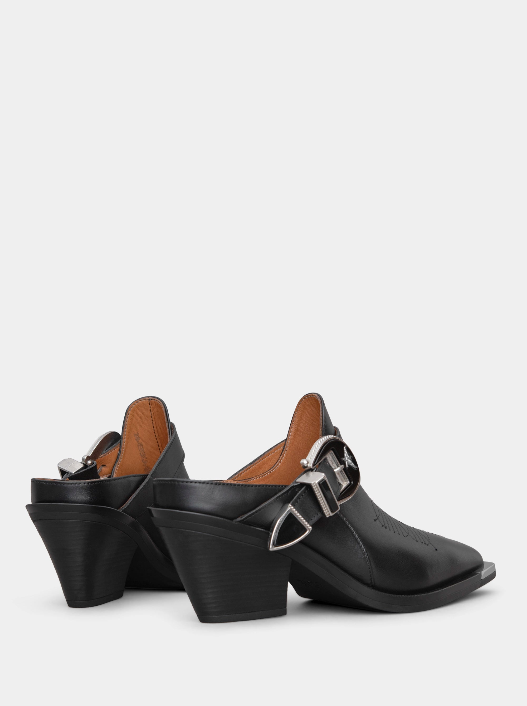 ERICA BLACK LEATHER MULES SLIPPERS