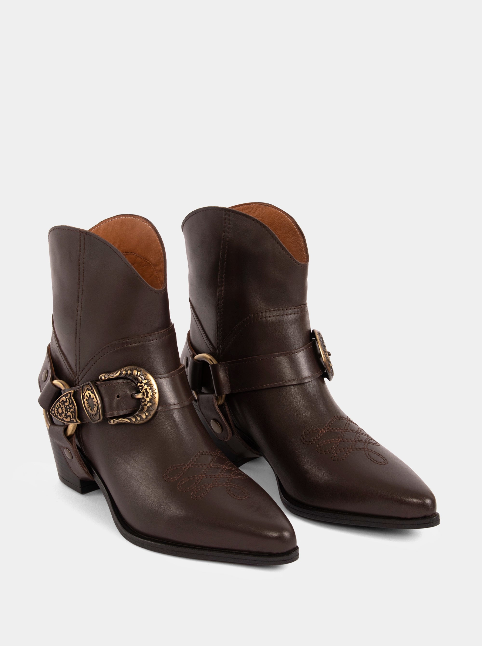 GUN BROWN LEATHER BOOTIES
