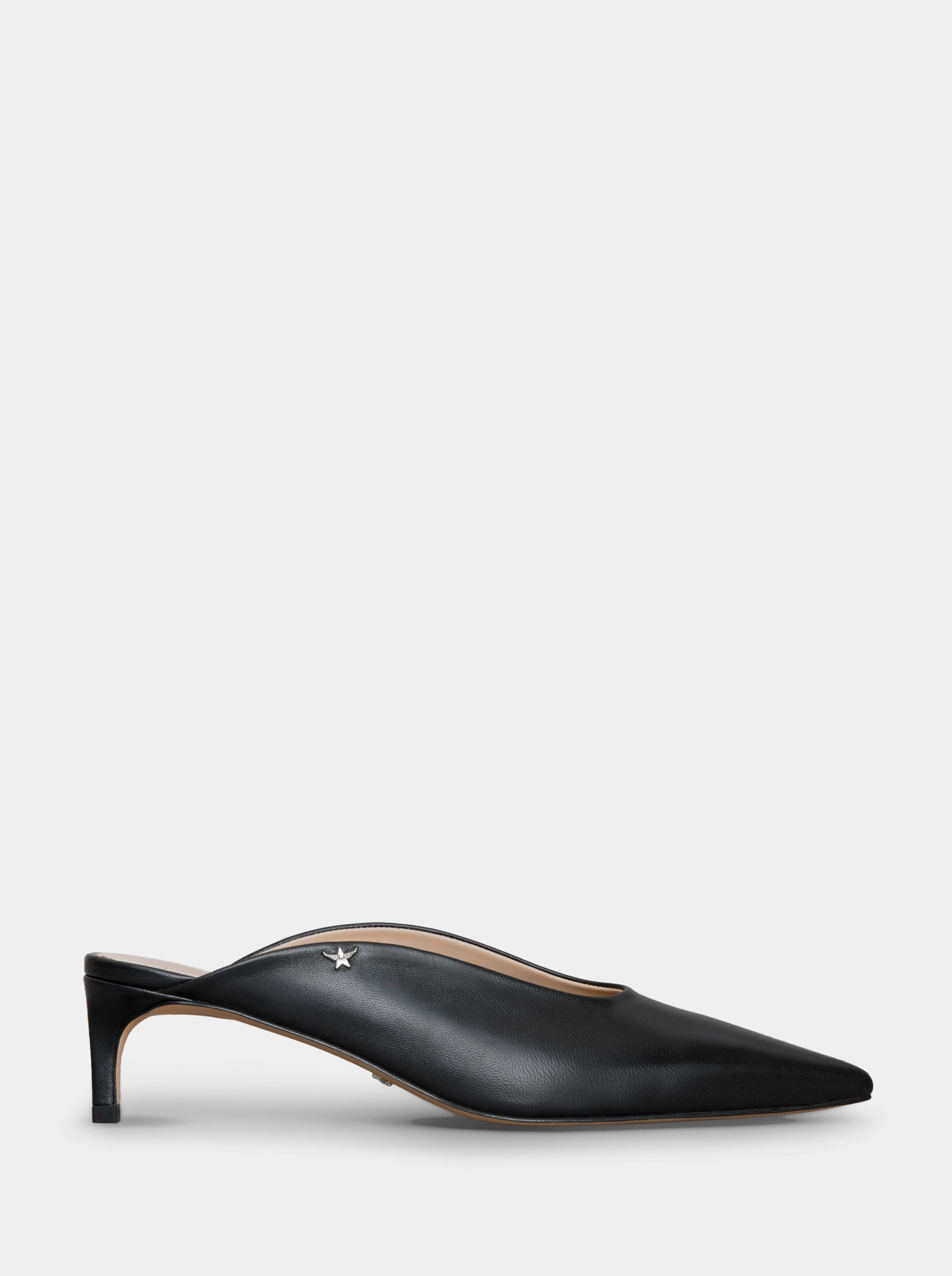 KATY BLACK LEATHER MULES SLIPPERS