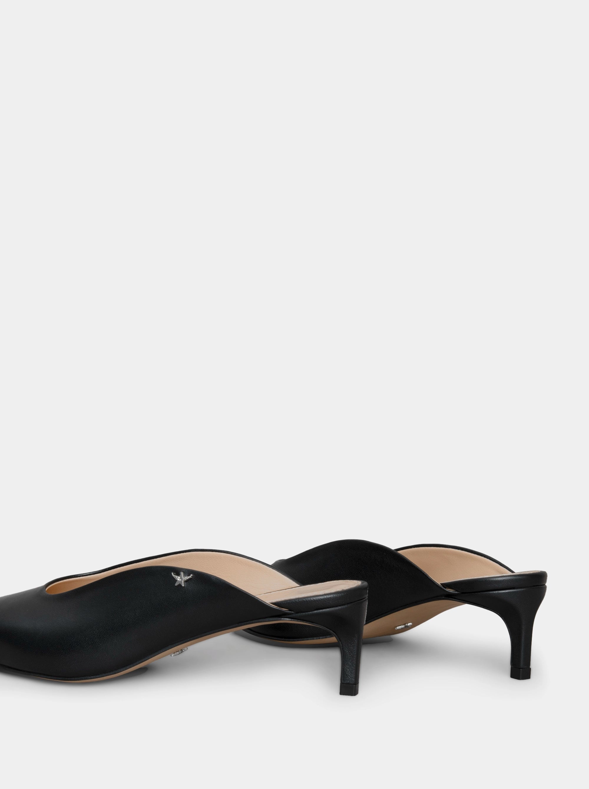 KATY BLACK LEATHER MULES SLIPPERS