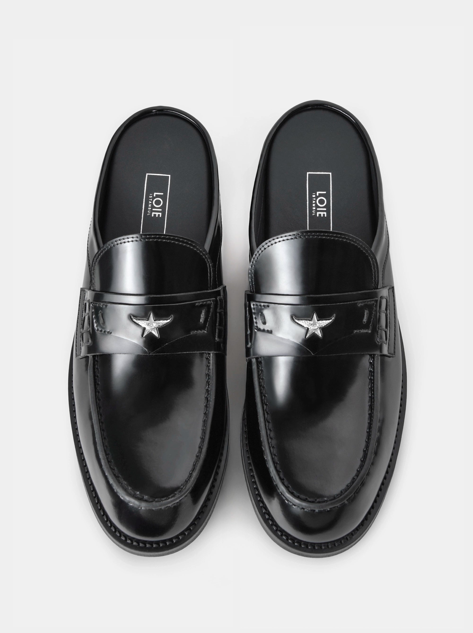 MAMO BLACK PATENT MULES SLIPPERS