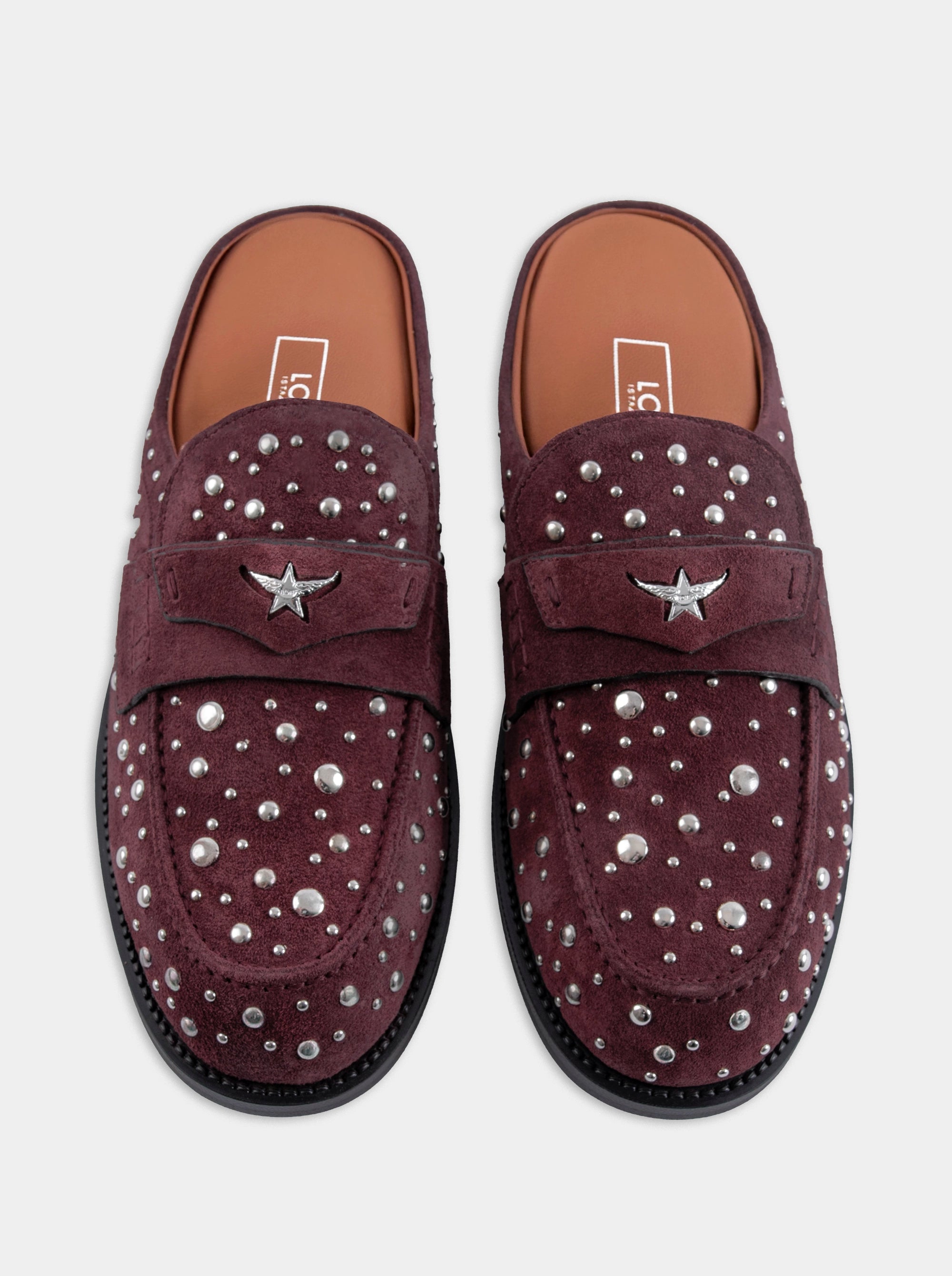 MAMO PING BURGUNDY SUEDE MULES SLIPPERS