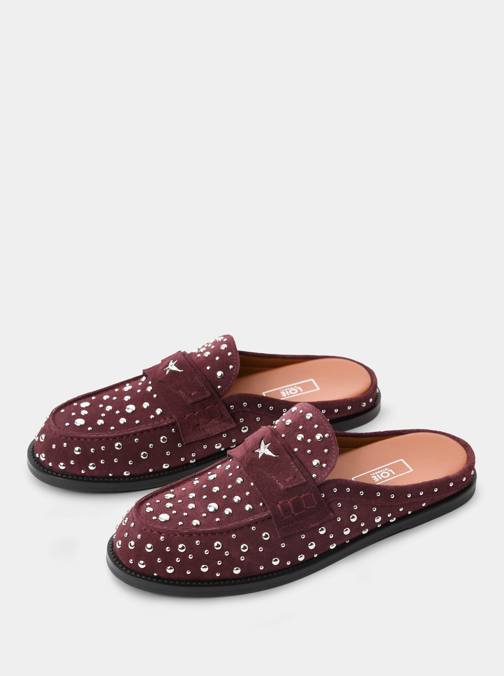MAMO PING BURGUNDY SUEDE MULES SLIPPERS