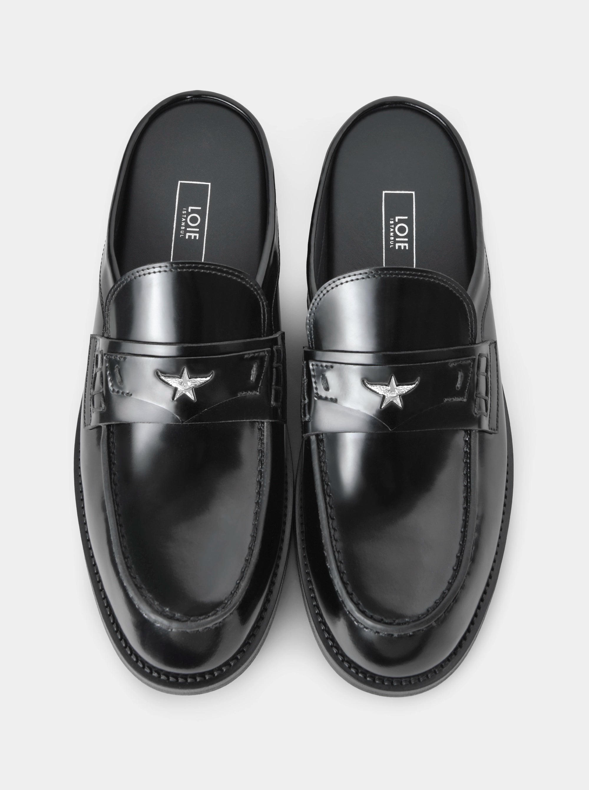 MAMO BLACK PATENT MULES SLIPPERS