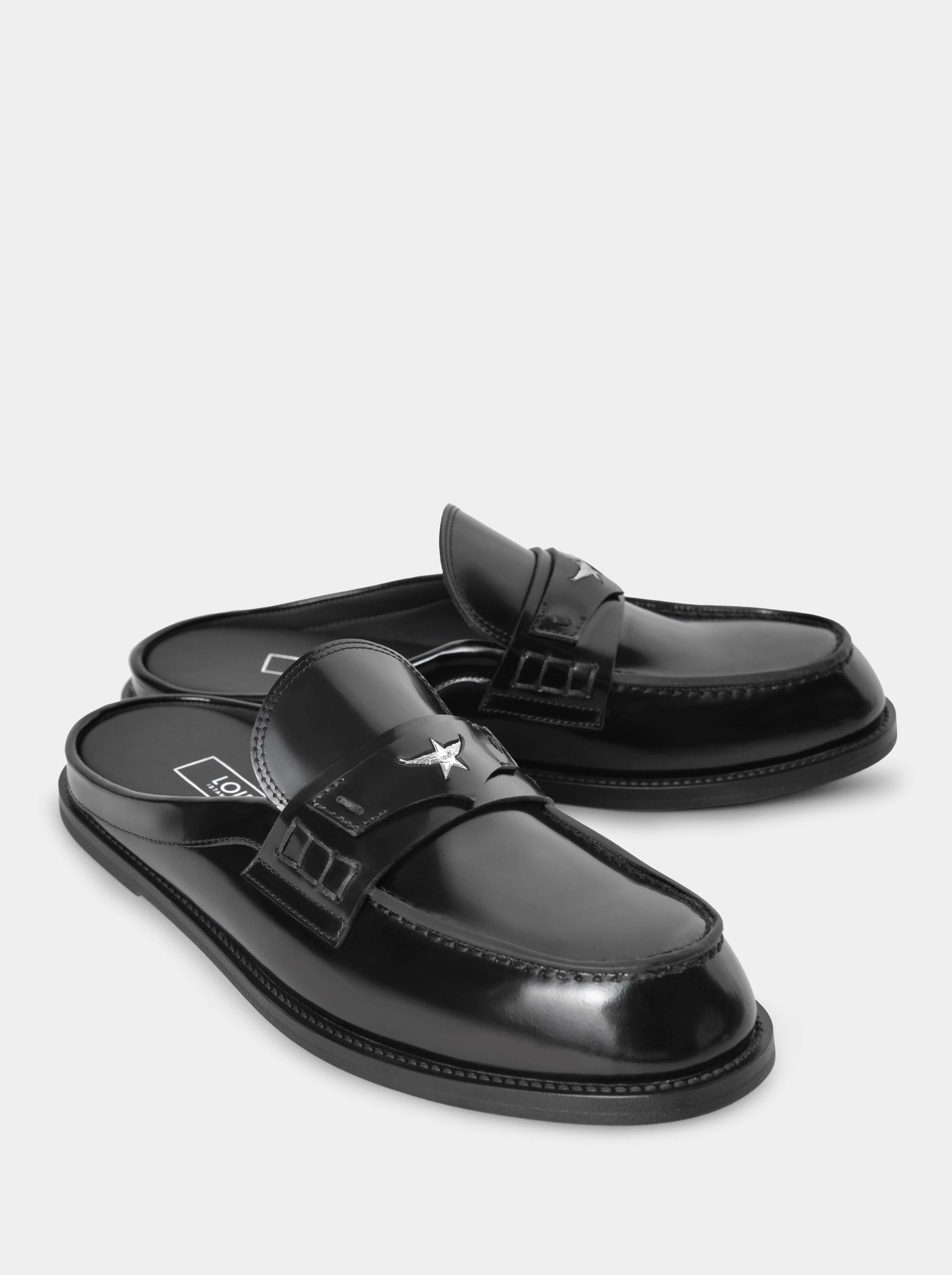 MAMO BLACK PATENT MULES SLIPPERS