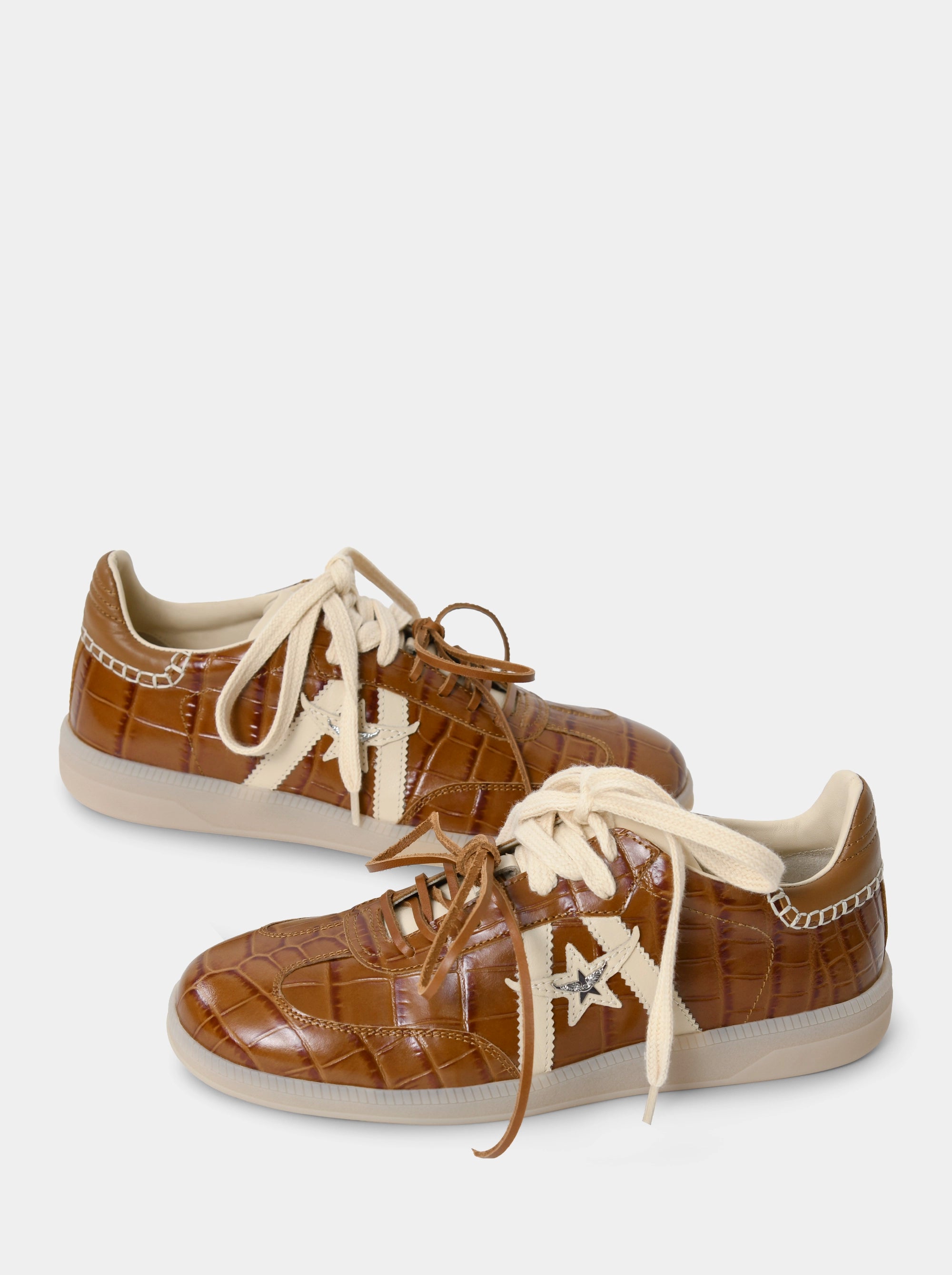 MARTINA CARAMAEL BROWN CROCO SNEAKERS
