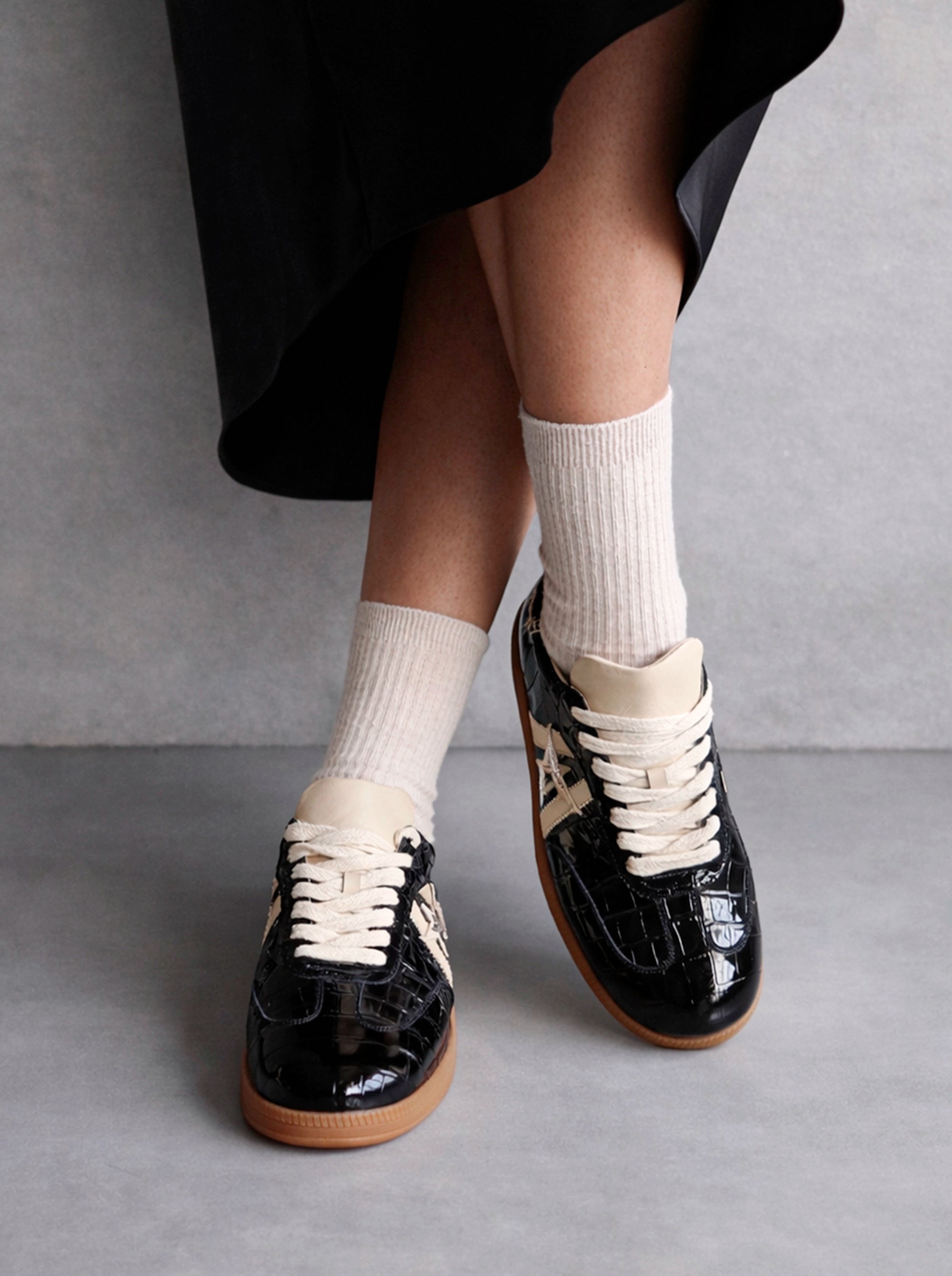 MARTINA BLACK CROCO SNEAKERS