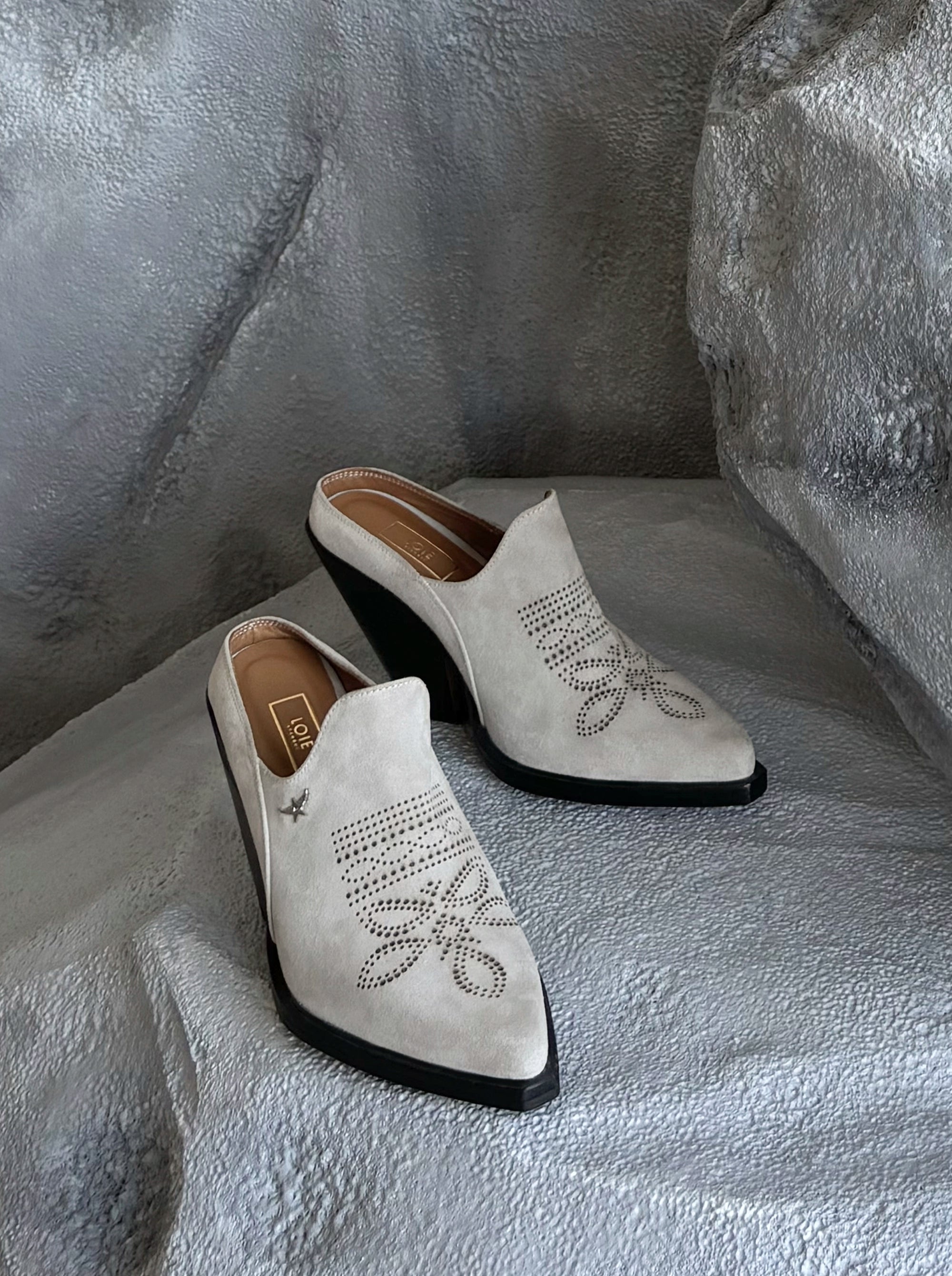 MONICA GREY SUEDE SLIPPERS