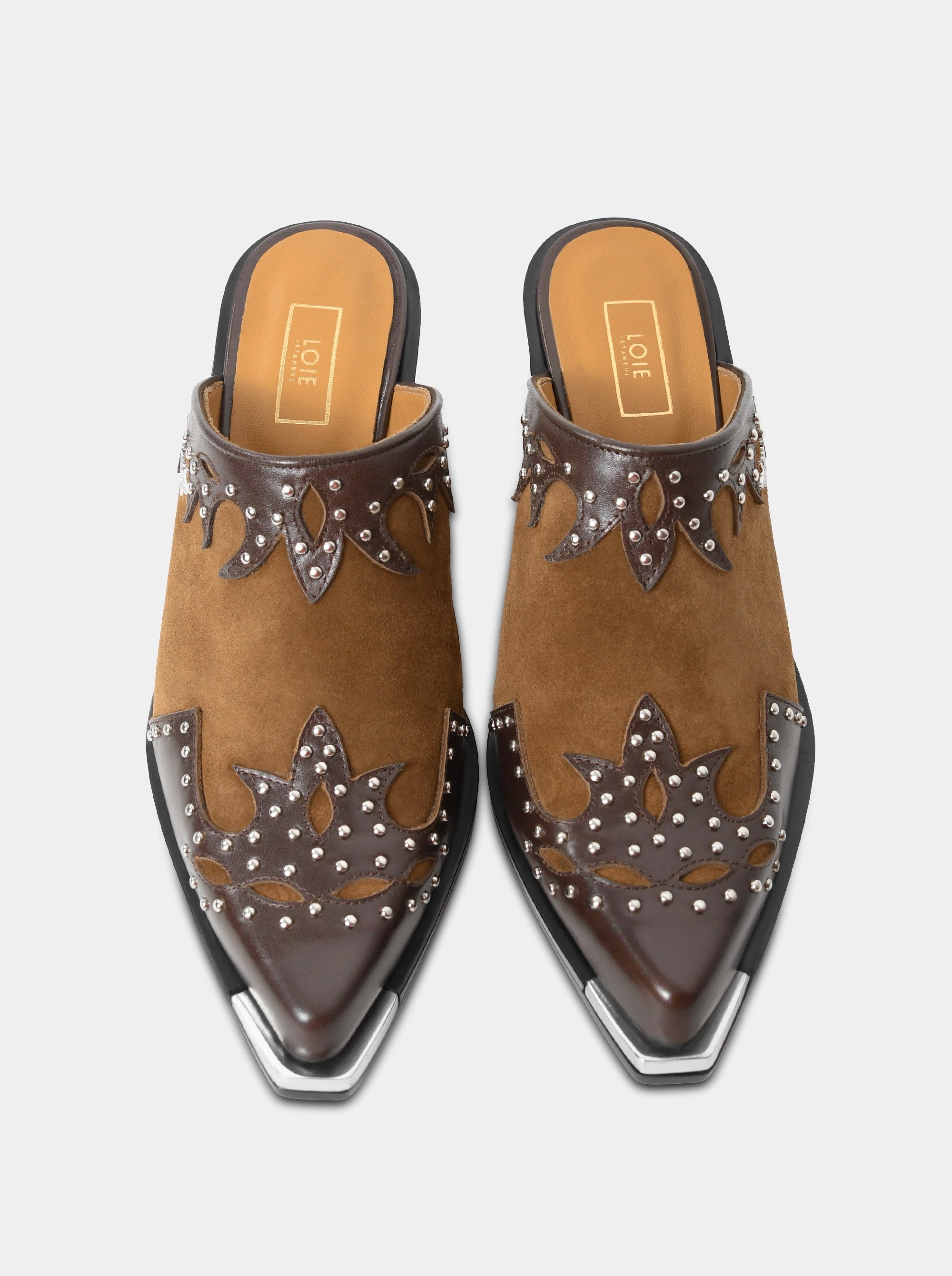 NEW VIVA BROWN LEATHER MULES SLIPPERS