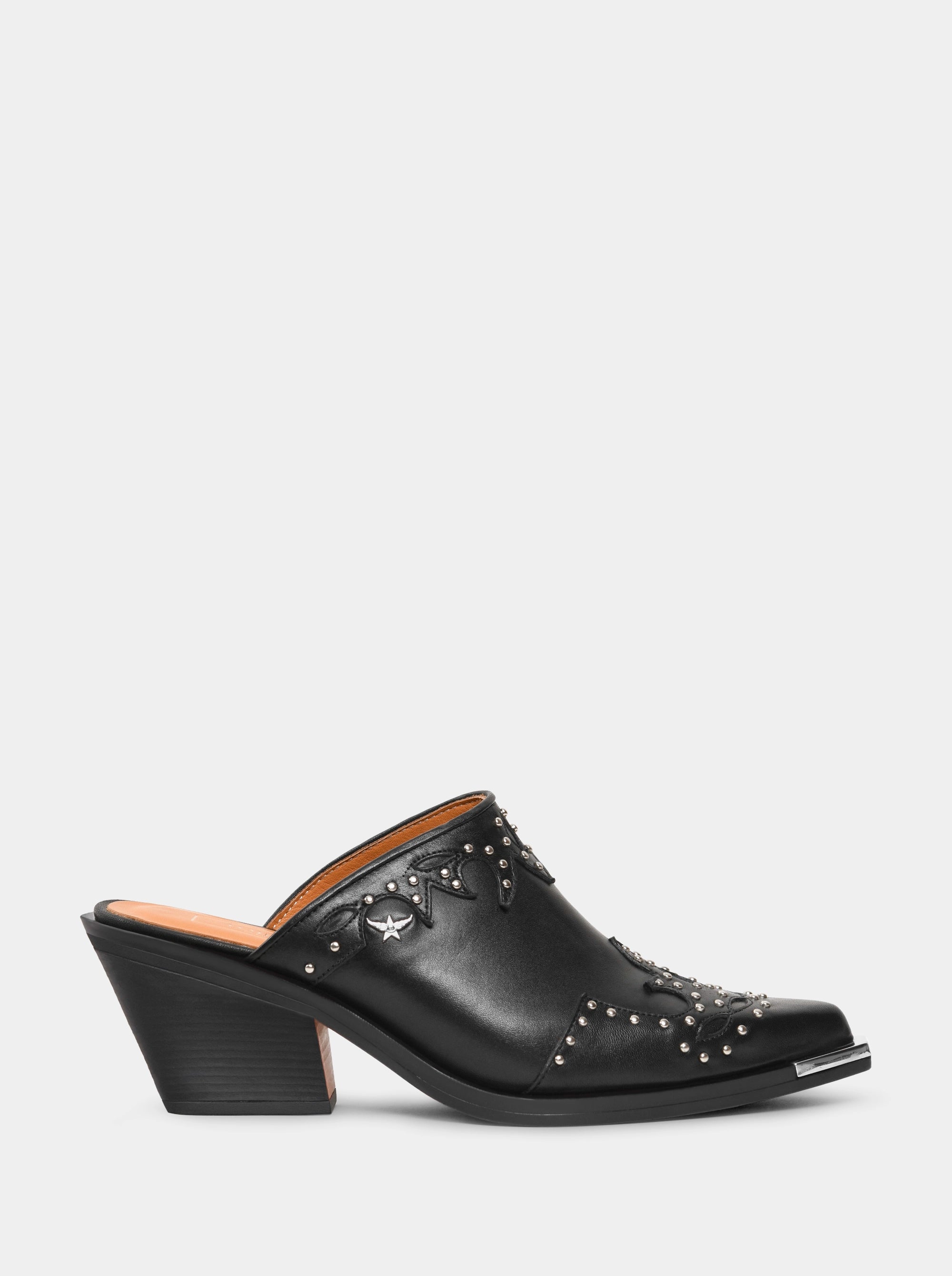 NEW VIVA BLACK LEATHER MULES SLIPPERS