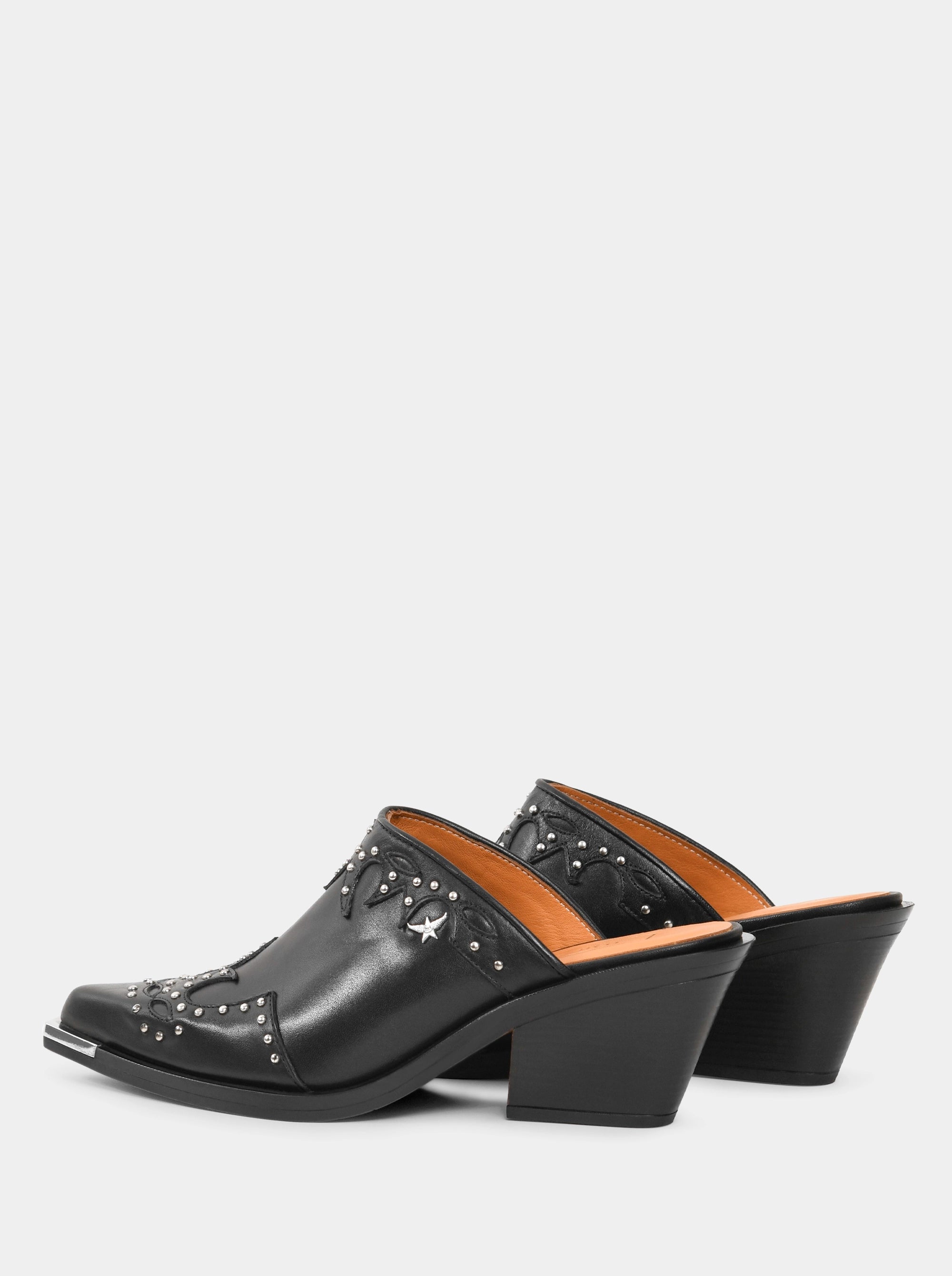 NEW VIVA BLACK LEATHER MULES SLIPPERS