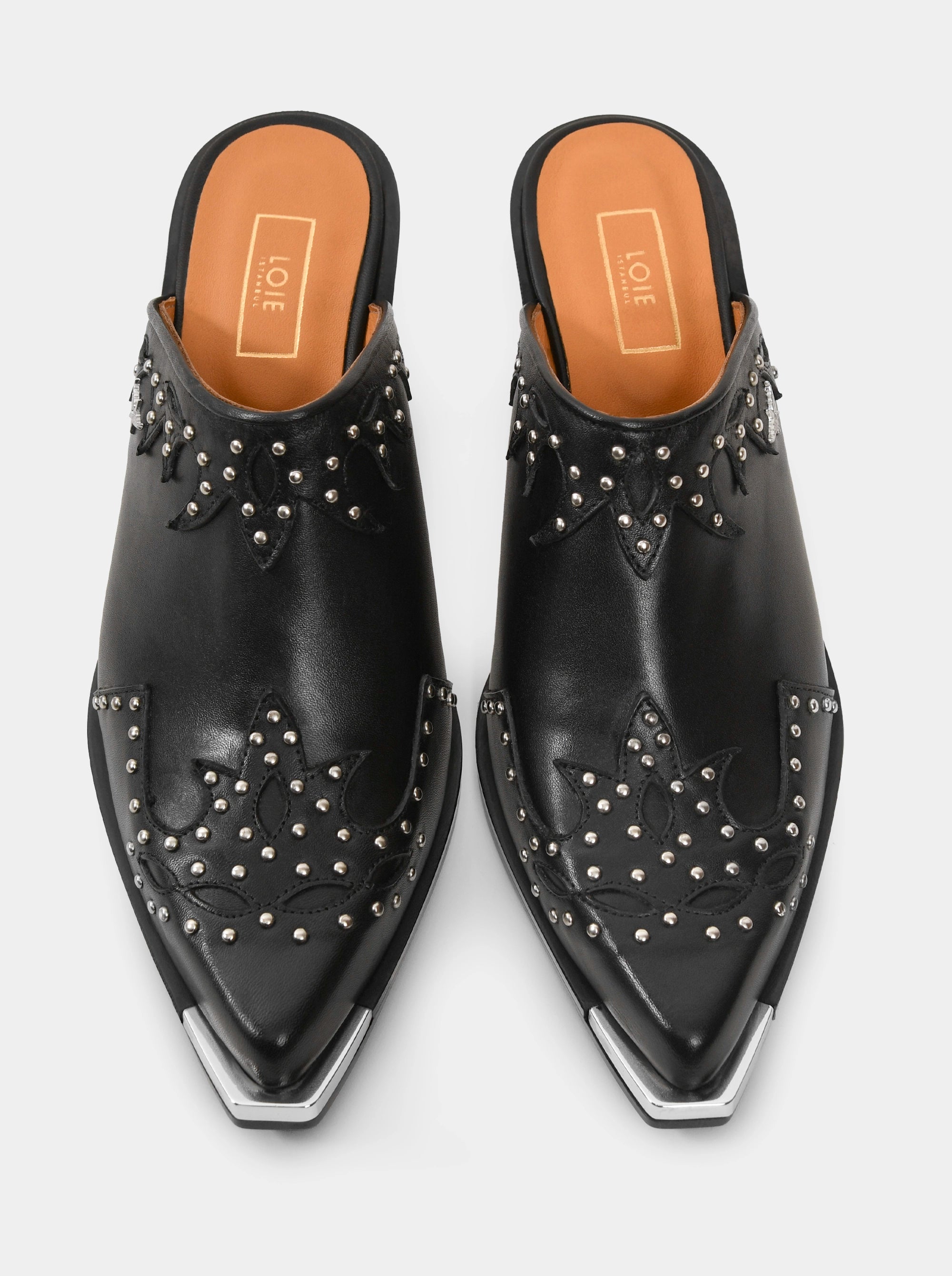 NEW VIVA BLACK LEATHER MULES SLIPPERS