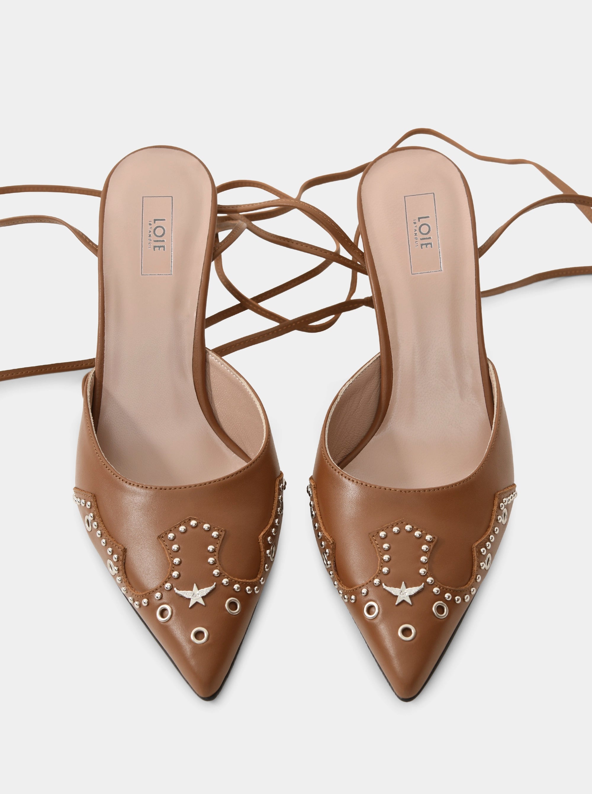 PERLA CARAMEL BROWN LEATHER SLIPPERS