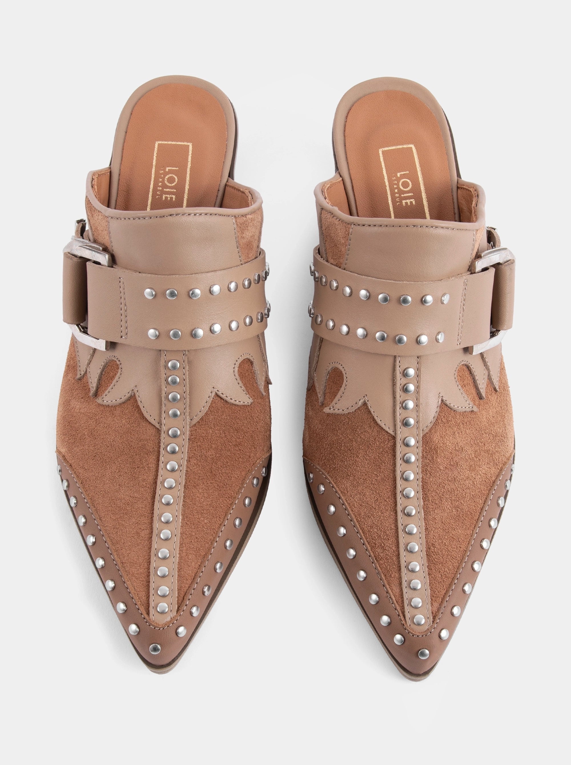PERY MULES CINNAMON SUEDE SLIPPERS