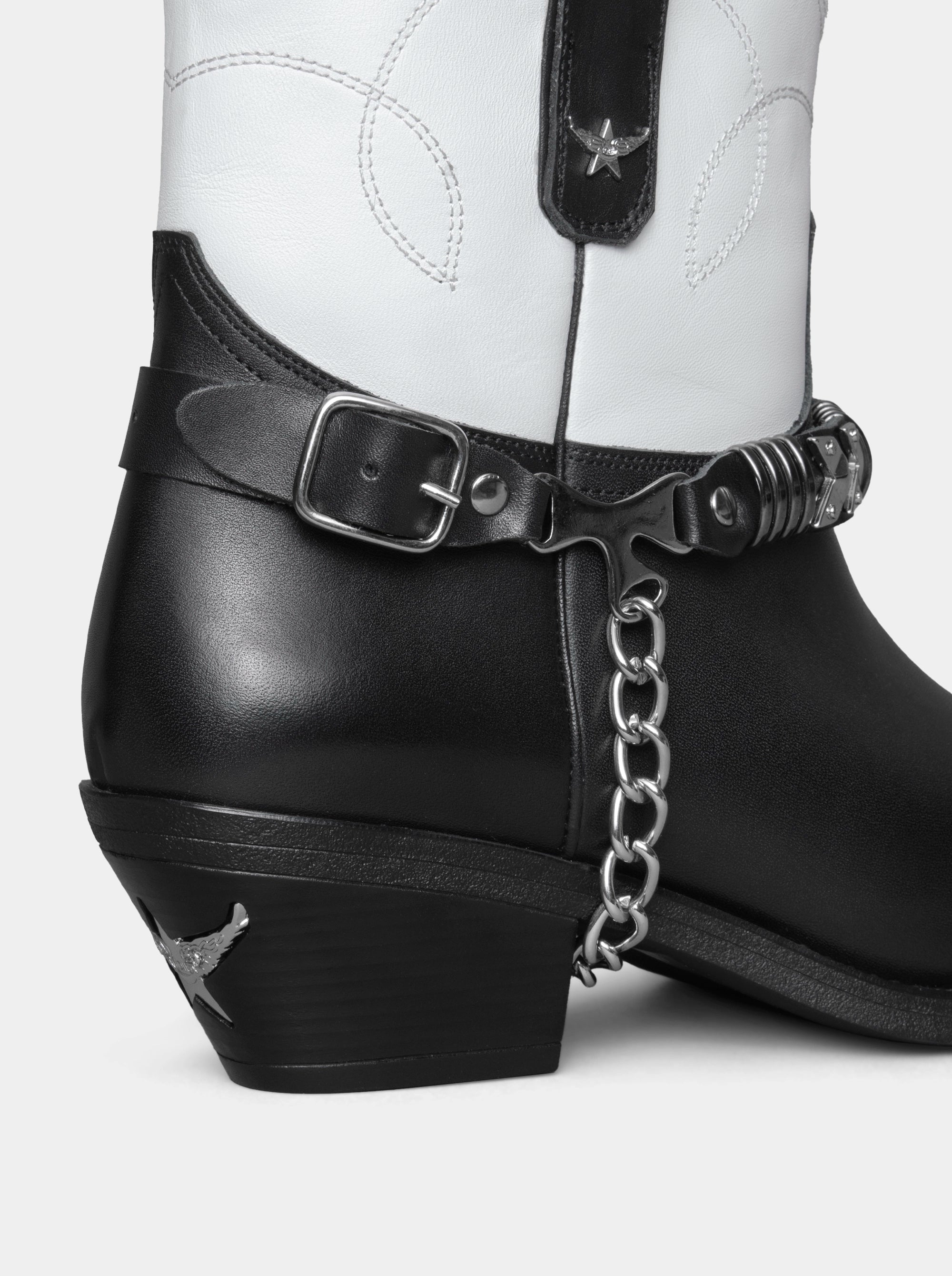 PURPLE BLACK WHITE LEATHER BOOTIES