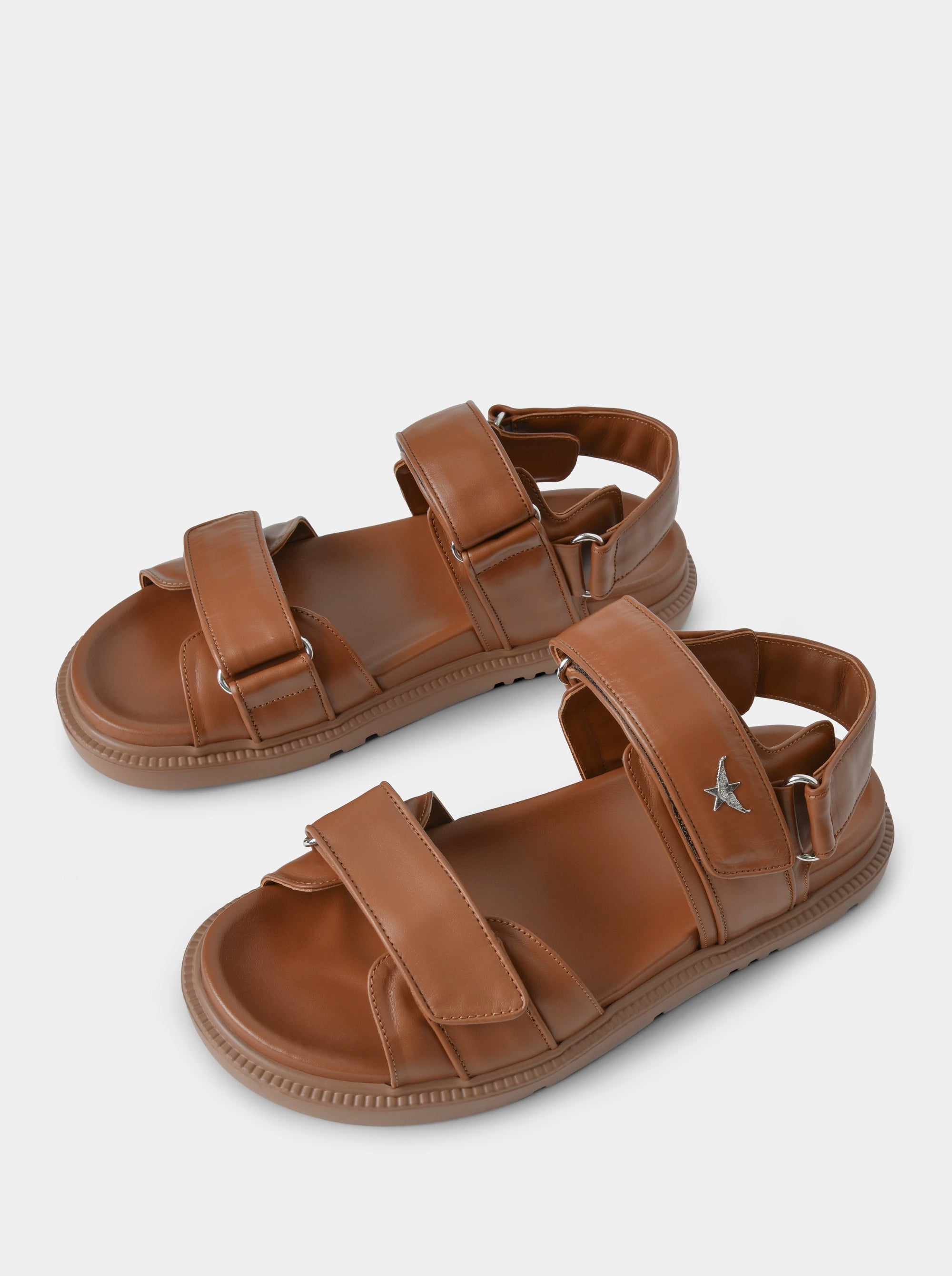 ROBBIE CARAMEL BROWN LEATHER SANDALS