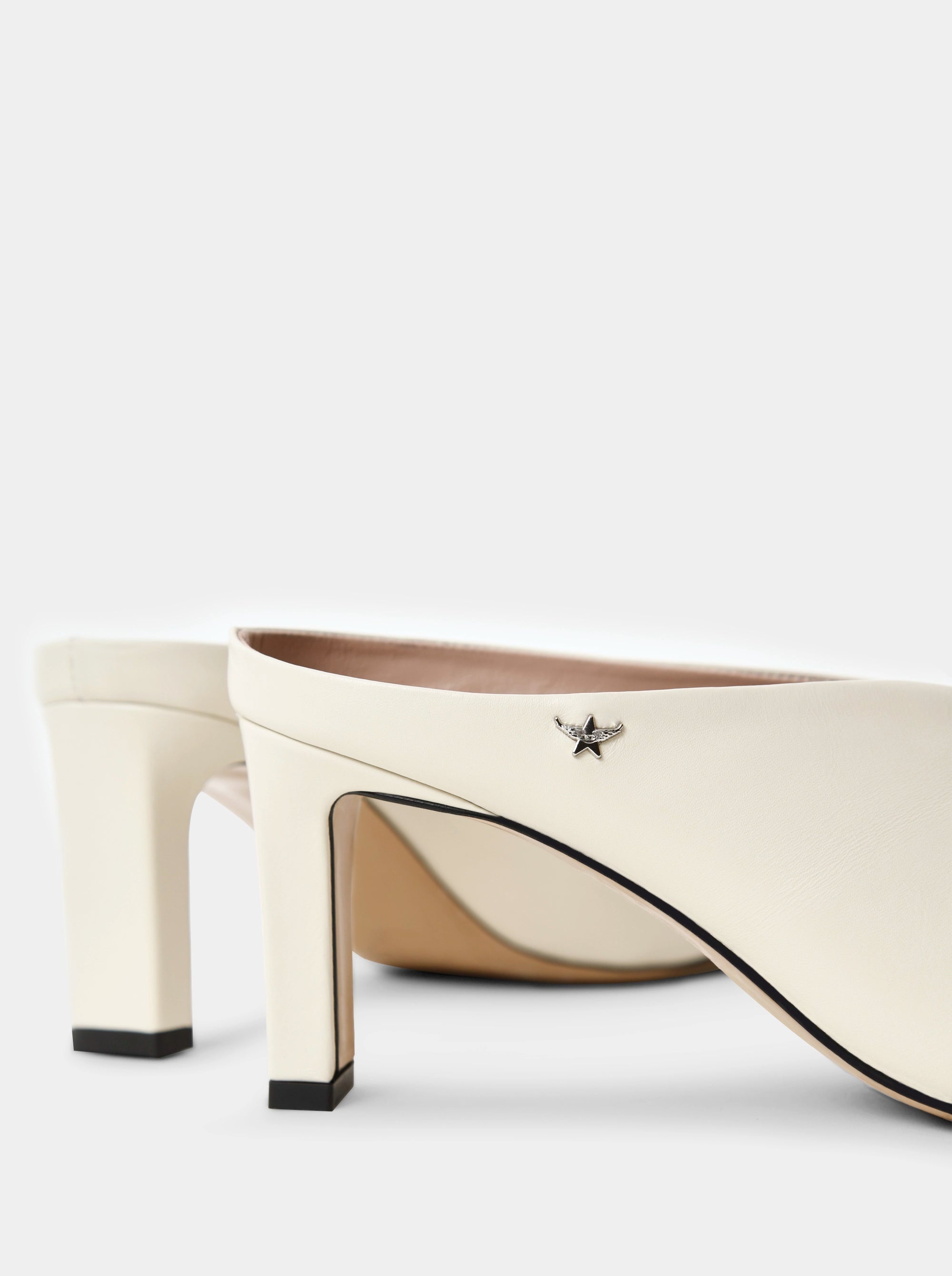 SABRINA BEIGE LEATHER MULES SLIPPERS
