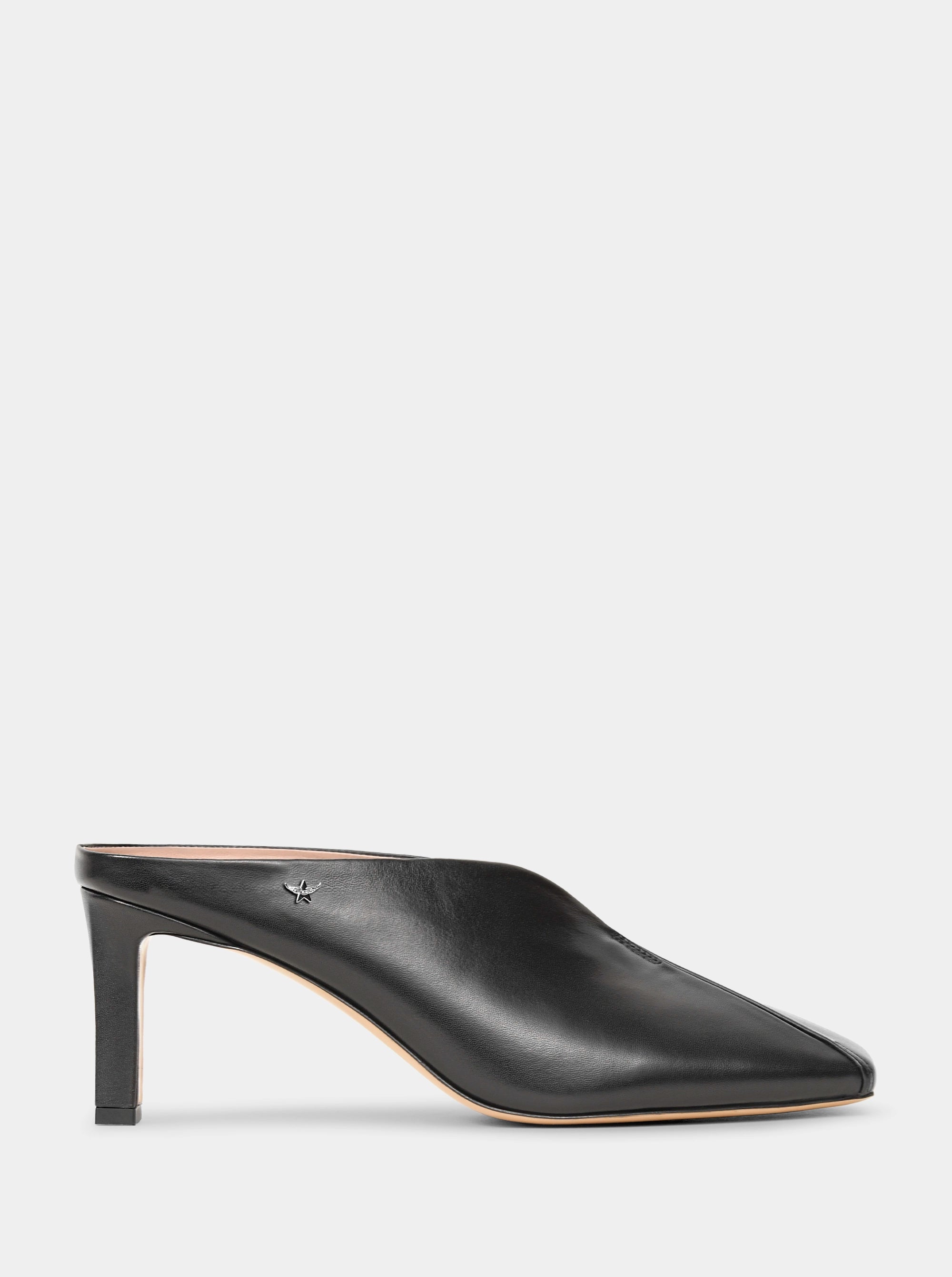 SABRINA BLACK LEATHER MULES SLIPPERS