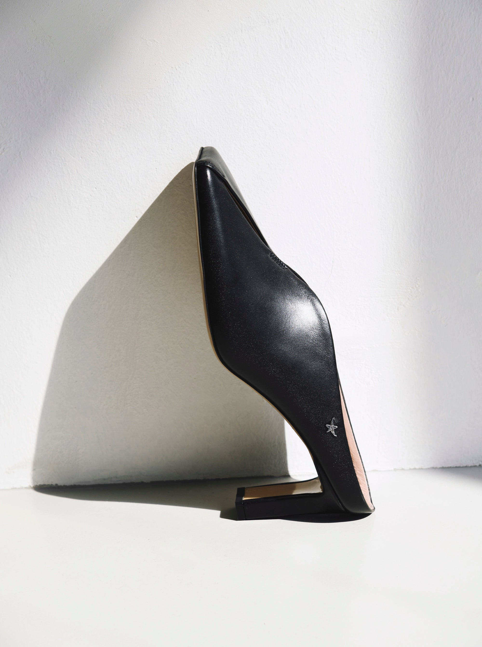 SABRINA BLACK LEATHER MULES SLIPPERS