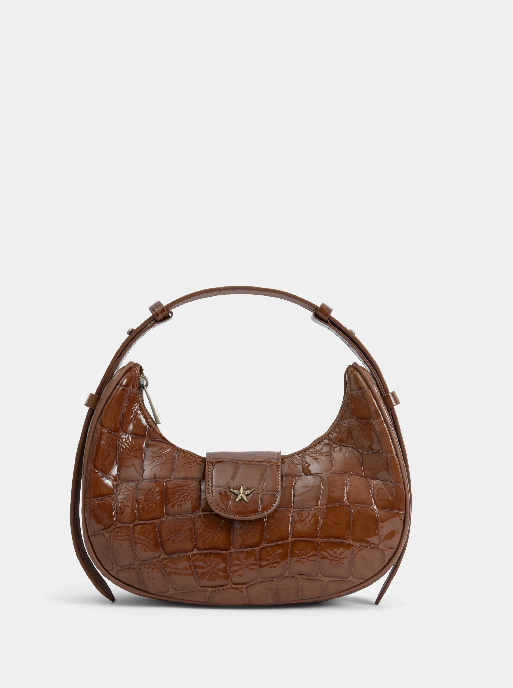 SANDRA MINI CARAMEL CROCO PATENT BAG