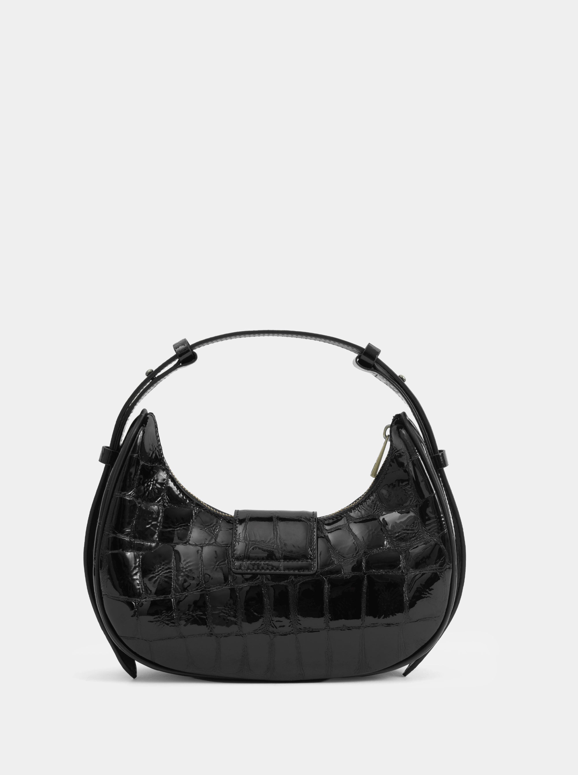 SANDRA MINI BLACK CROCO PATENT BAG