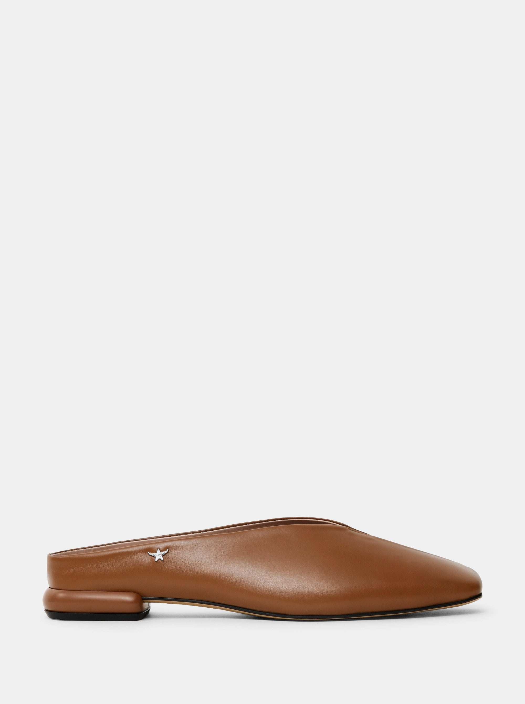 SIMA CARAMEL BROWN LEATHER SLIPPERS