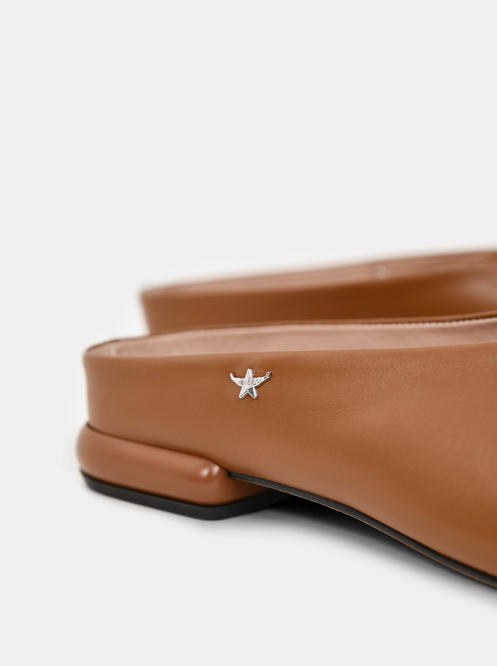 SIMA CARAMEL BROWN LEATHER SLIPPERS
