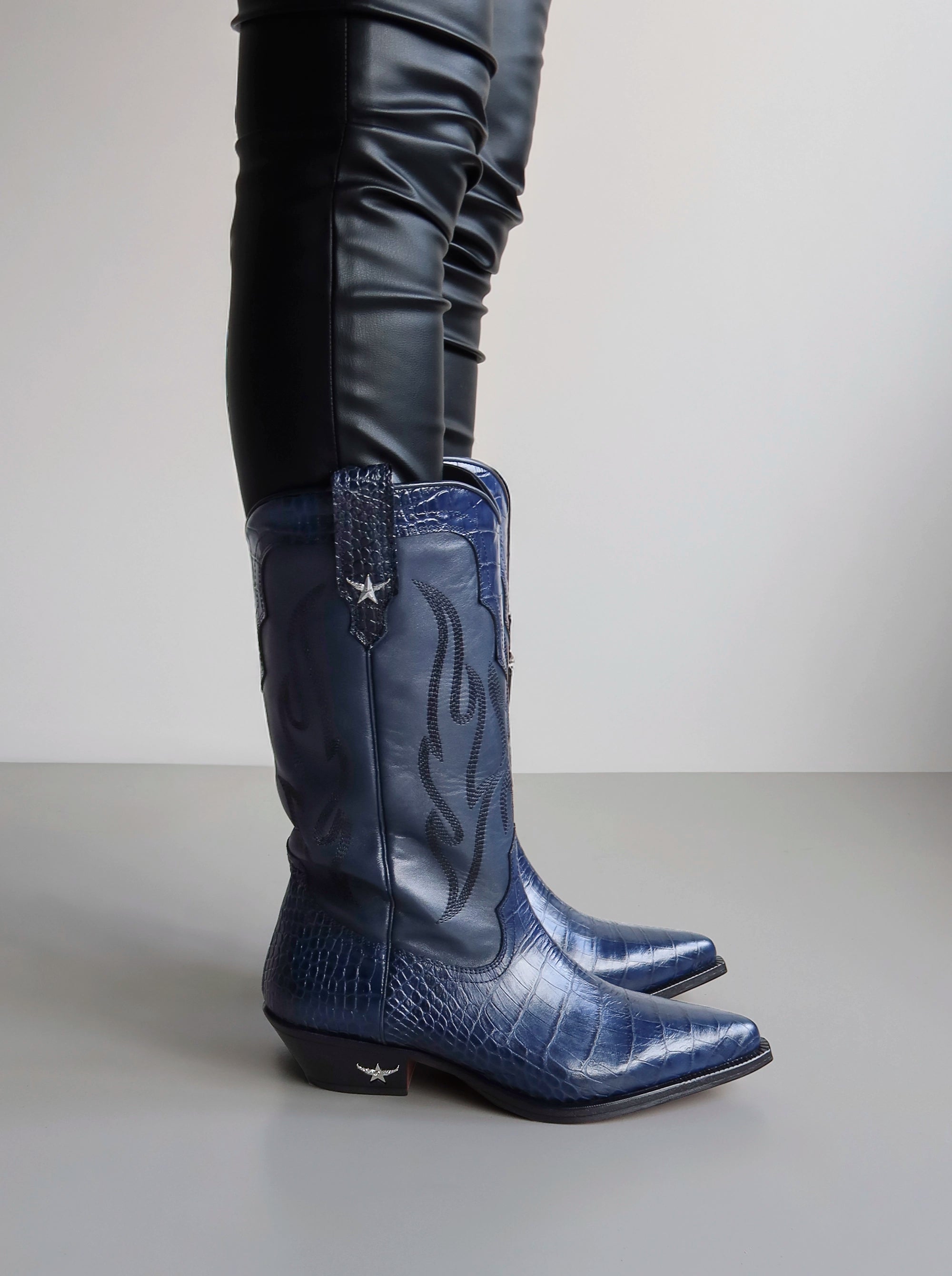 TEXAS NAVY BLUE CROCO BOOTS