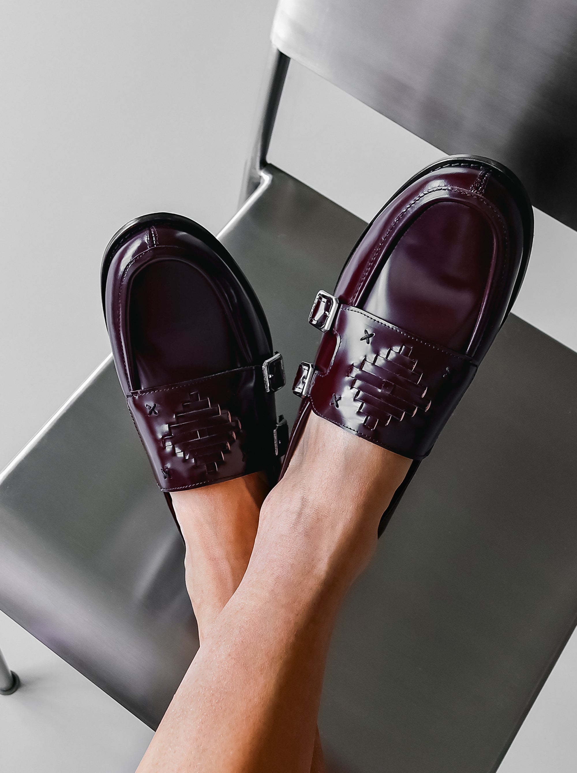 THE BARONESS BURGUNDY BRUSHED SHOES